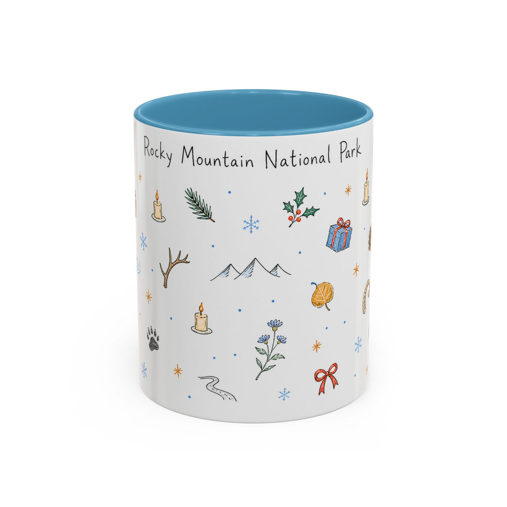 Rocky Mountain National Park Christmas Mug | Watercolor Travel Souvenir | Holiday Gift | Accent Ceramic Coffee Cup 11oz 15oz