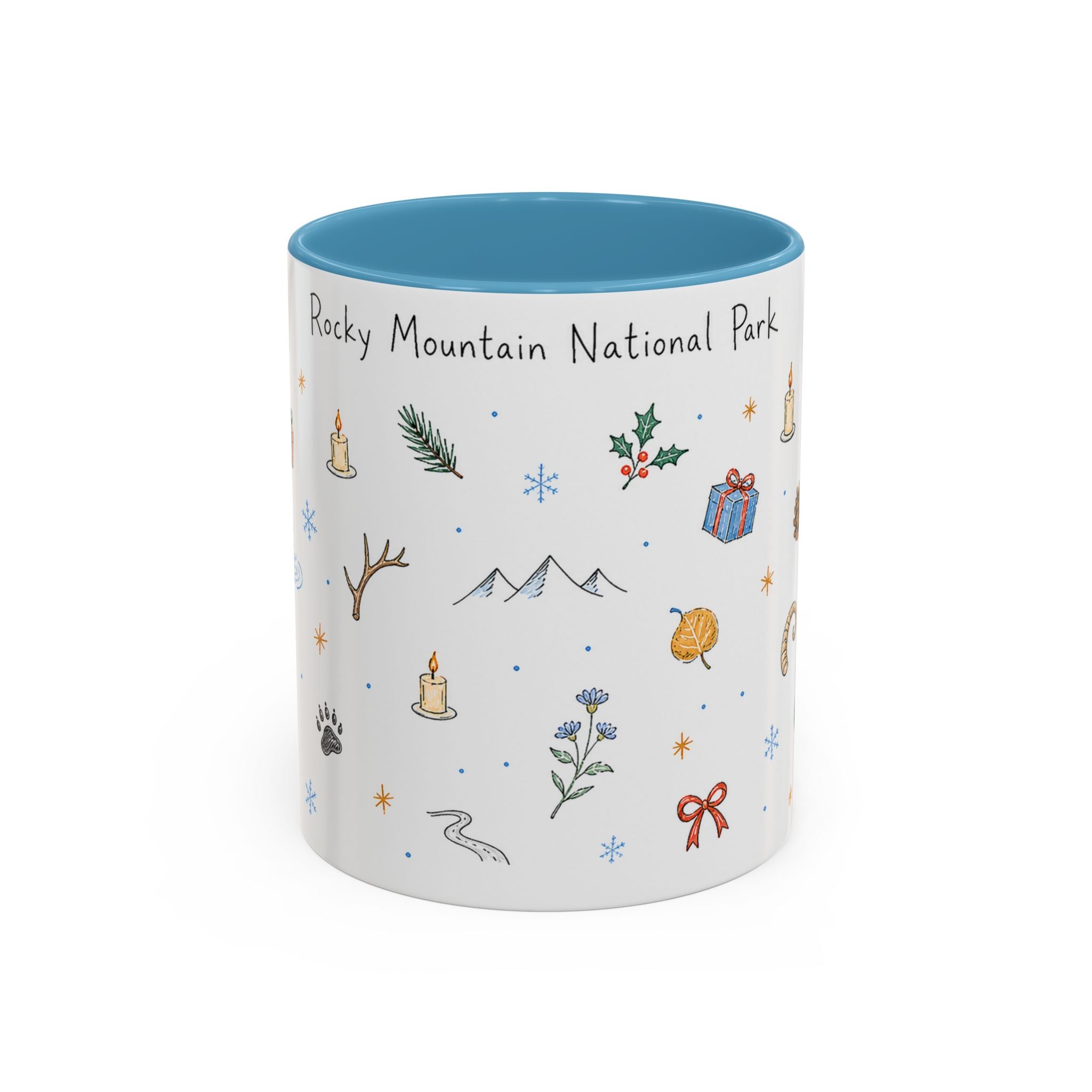 Rocky Mountain National Park Christmas Mug | Watercolor Travel Souvenir | Holiday Gift | Accent Ceramic Coffee Cup 11oz 15oz