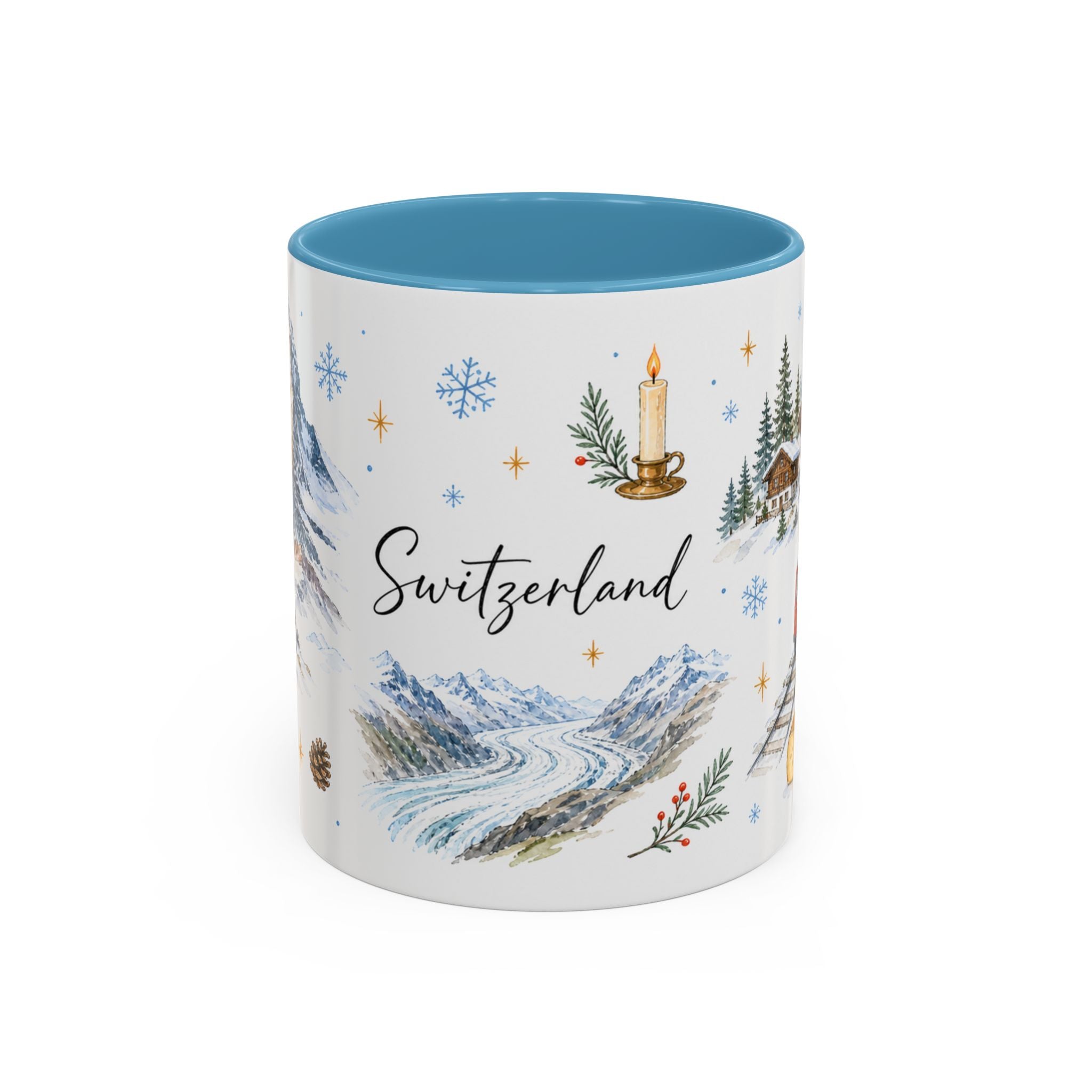 Switzerland Christmas Mug | Watercolor Travel Souvenir | Holiday Gift | Accent Ceramic Coffee Cup 11oz 15oz