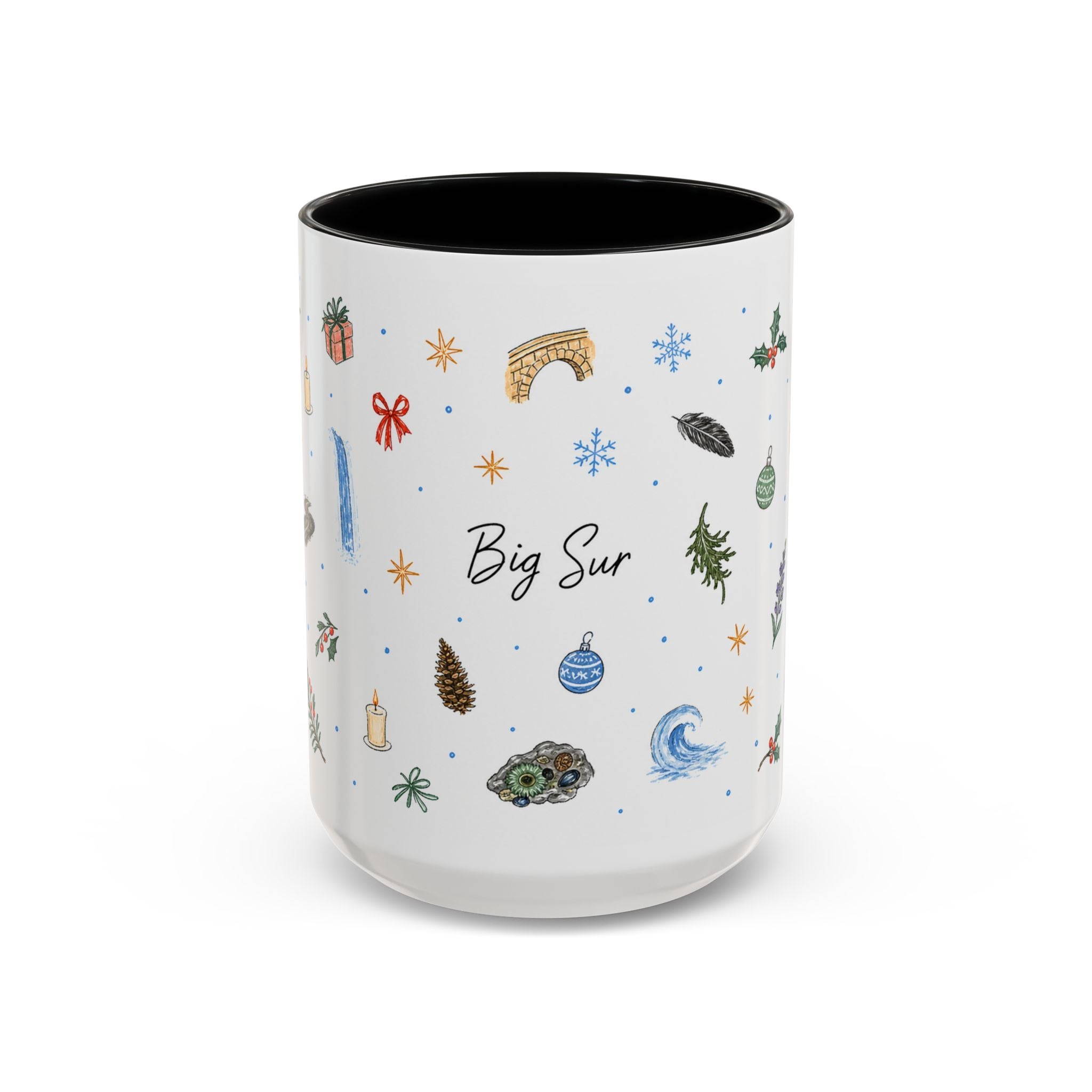Big Sur Christmas Mug | Watercolor Travel Souvenir | Holiday Gift | Accent Ceramic Coffee Cup 11oz 15oz