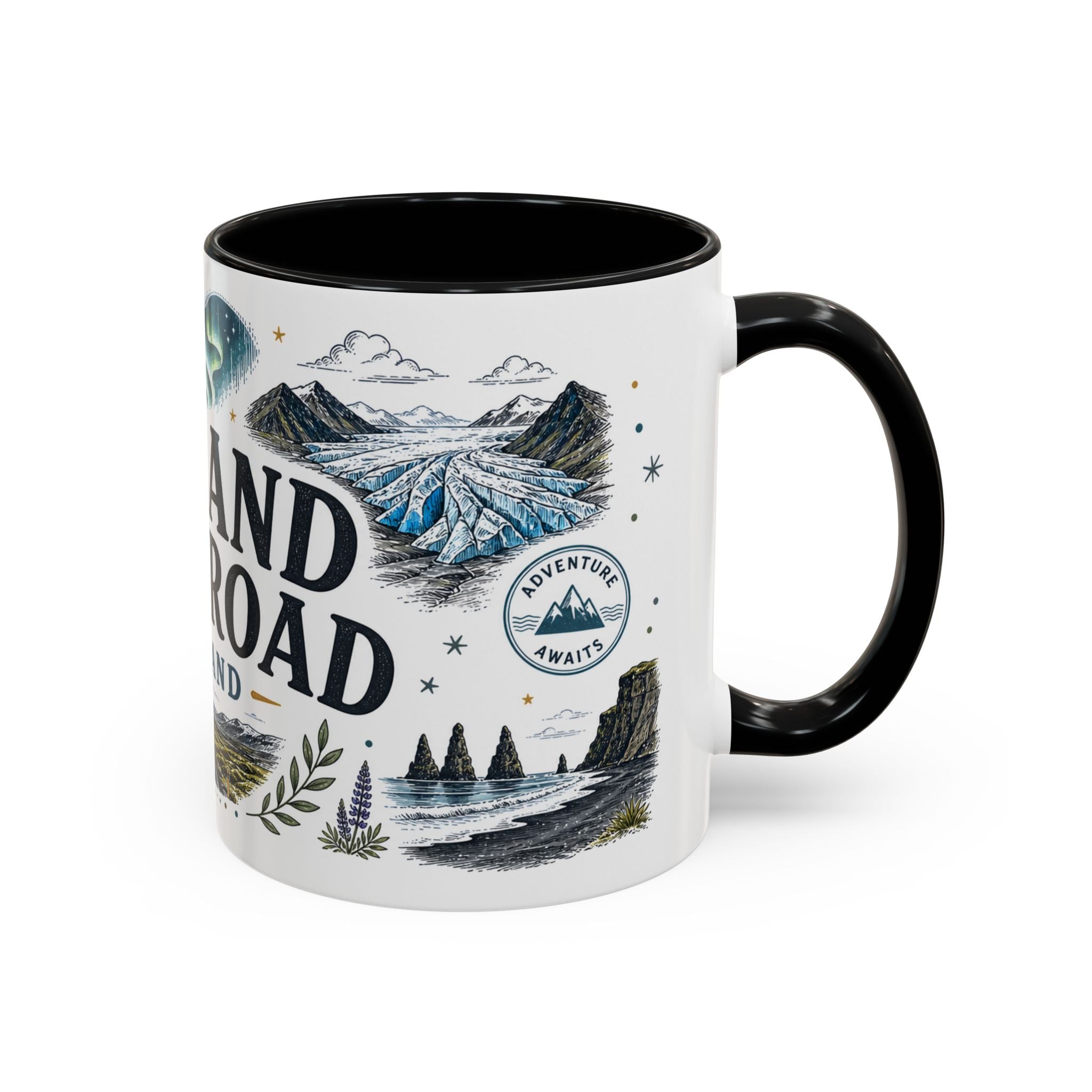 Iceland Ring Road Coffee Mug | Travel Destination Souvenir Gift | Accent Color Ceramic 11oz 15oz