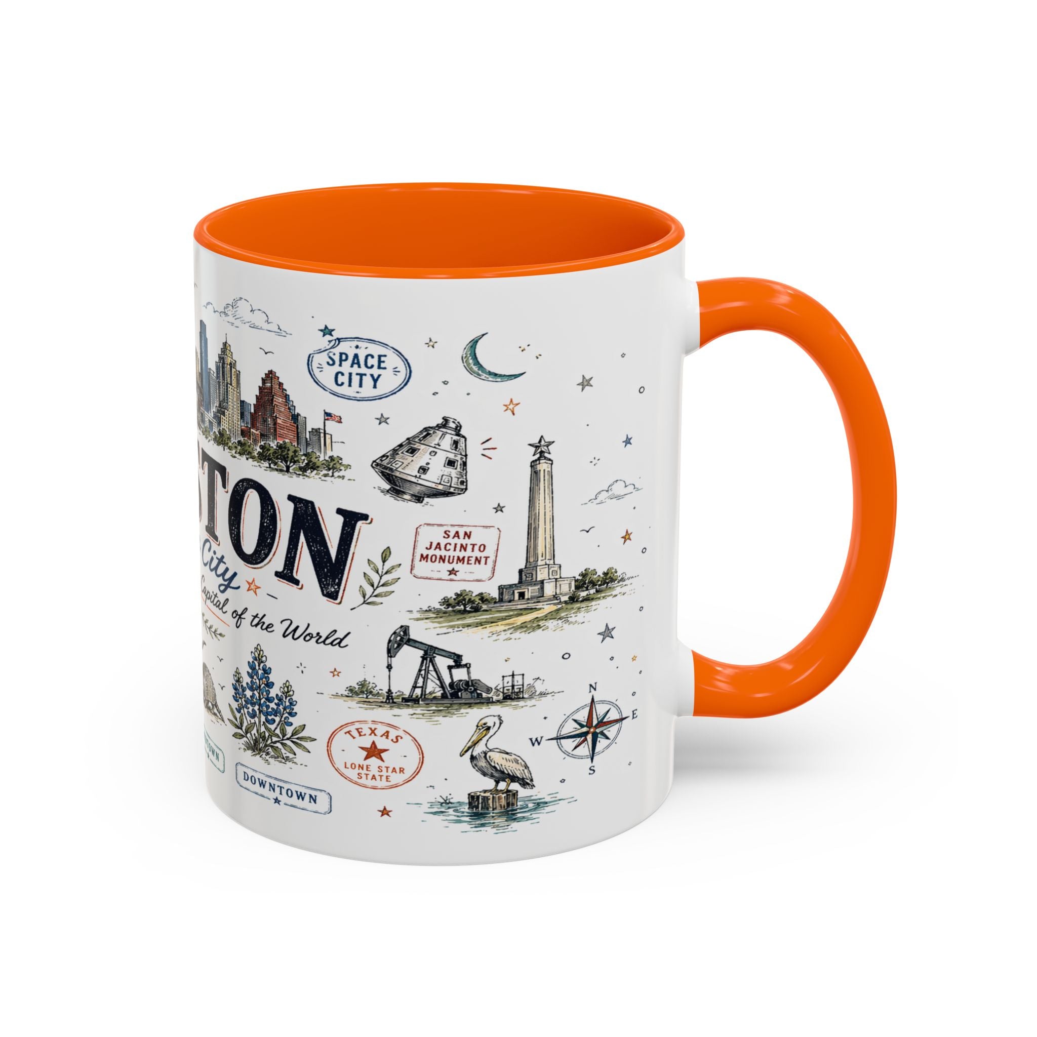 Houston Coffee Mug | Texas Souvenir City Gift | Accent Color Ceramic 11oz 15oz