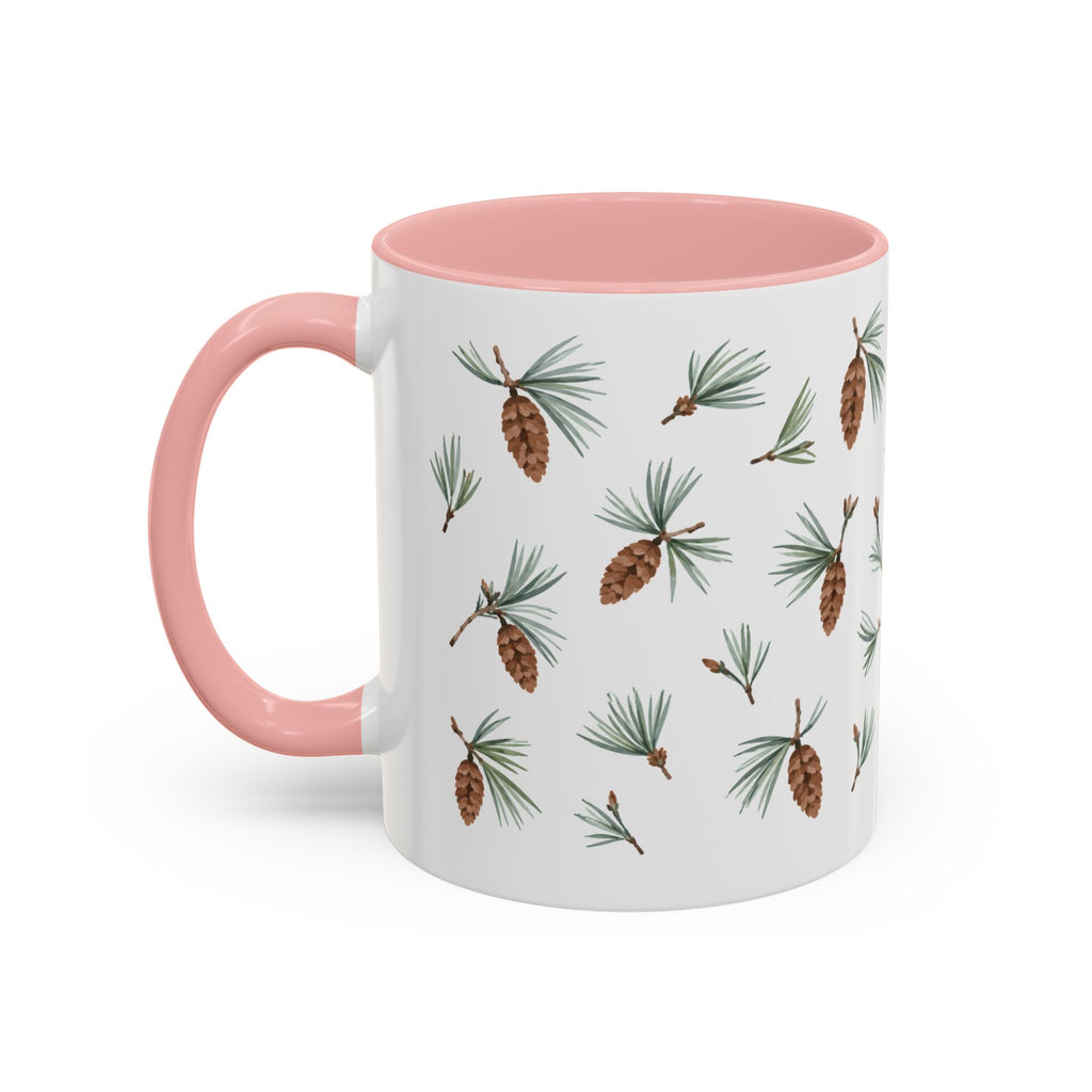 Maine White Pine Cone and Tassel Mug, State Flower Floral Coffee Cup, 11oz Botanical Gift