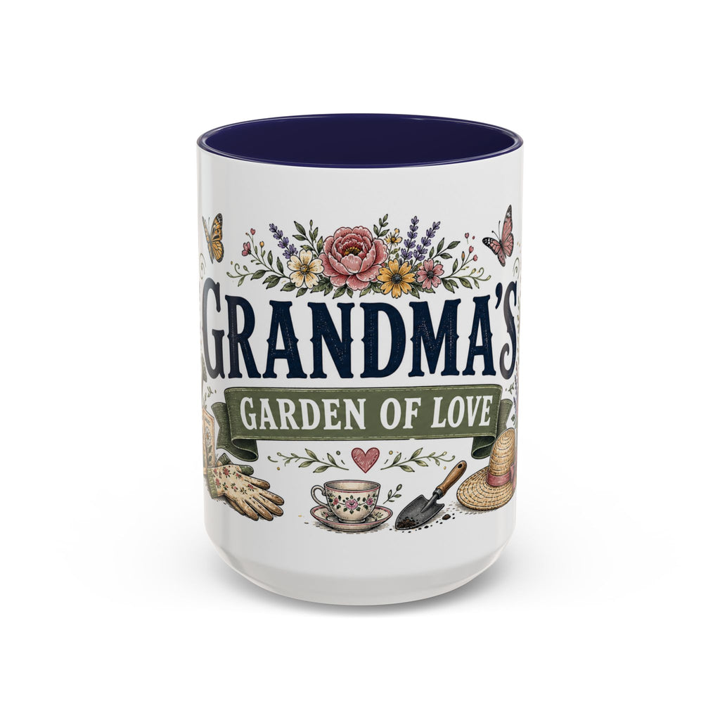 Grandma's Garden Of Love Coffee Mug | Gift From Grandkids | Accent Color Ceramic 11oz 15oz