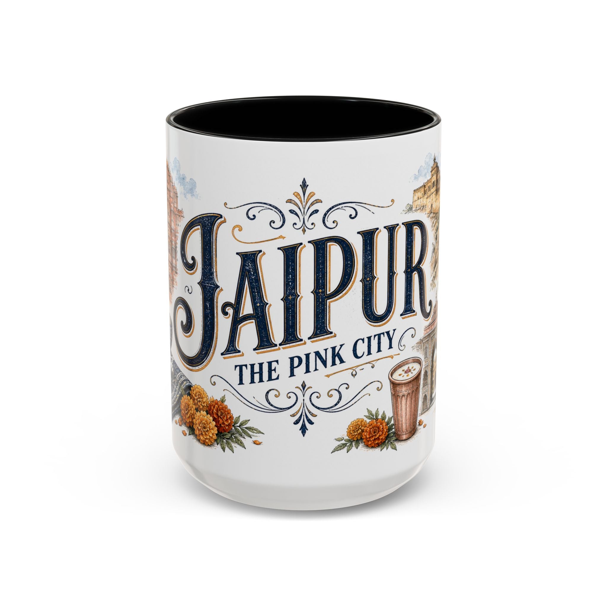 Jaipur Coffee Mug | India Travel Souvenir | Vintage Illustrated City Gift | 11 oz 15 oz Accent Mug