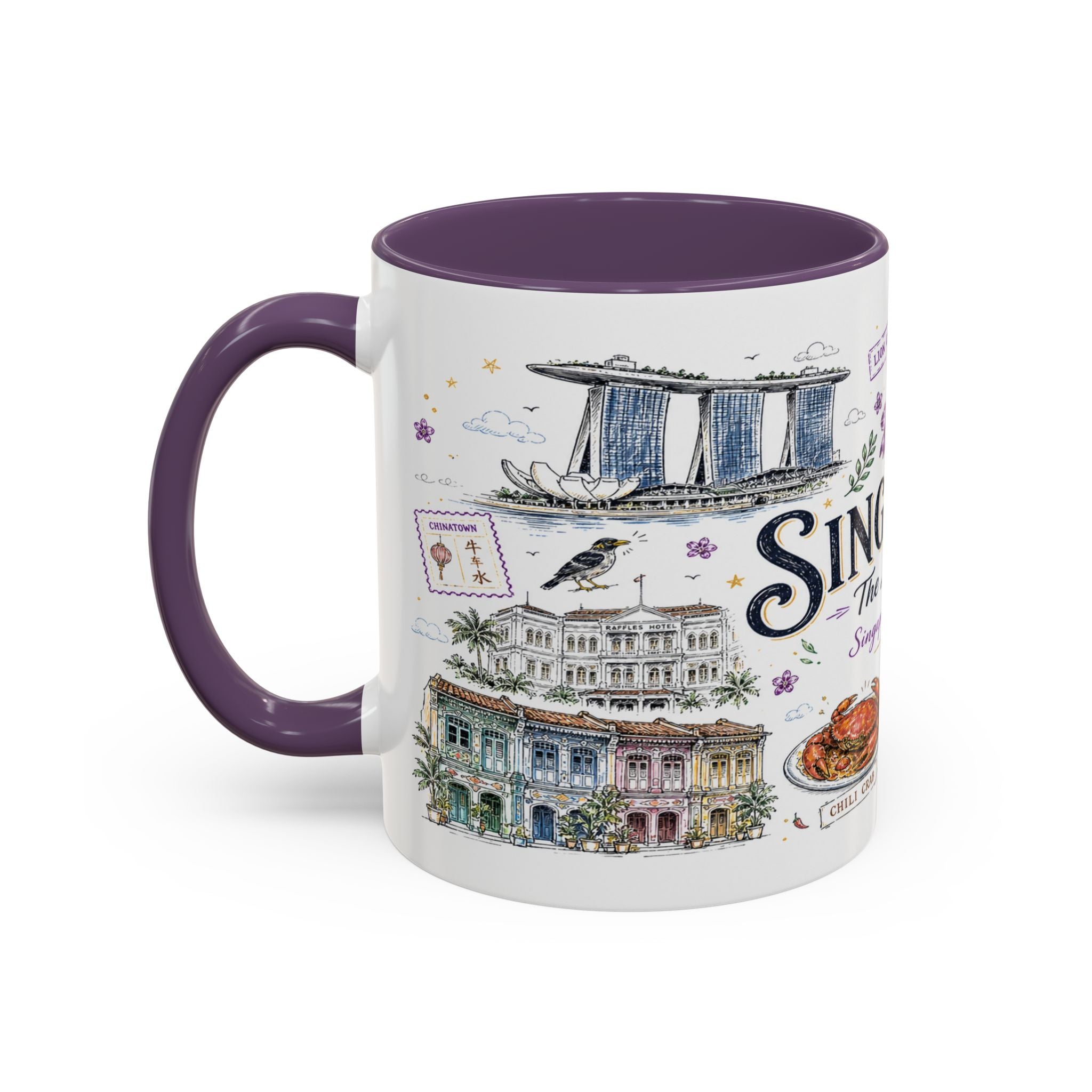 Singapore Coffee Mug | Asia Souvenir Travel Gift | Accent Color Ceramic 11oz 15oz