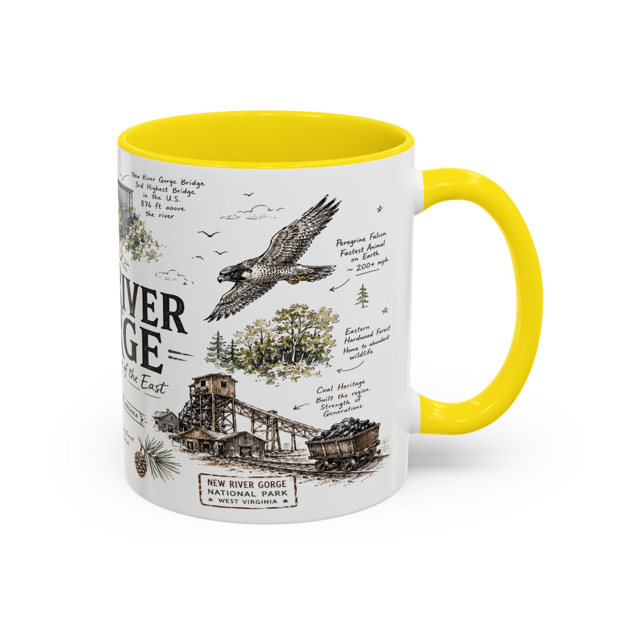 New River Gorge National Park Coffee Mug | West Virginia River Canyon Climbing Gift | Accent Color Ceramic 11oz 15oz