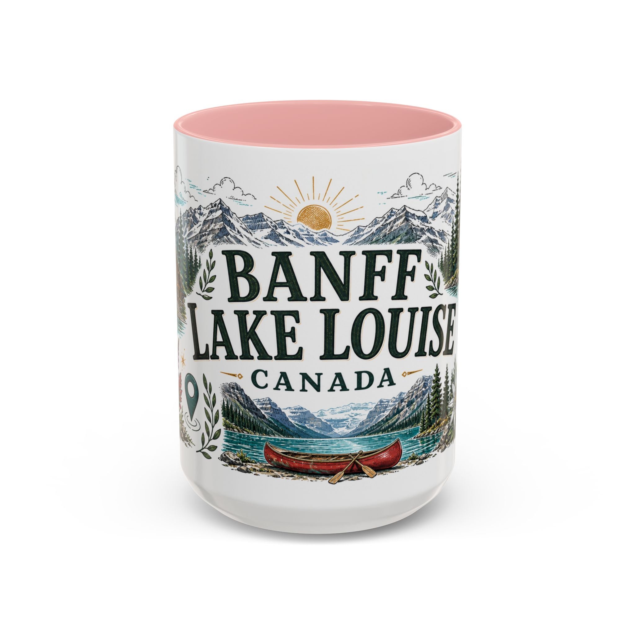 Banff Lake Louise Coffee Mug | Travel Destination Souvenir Gift | Accent Color Ceramic 11oz 15oz