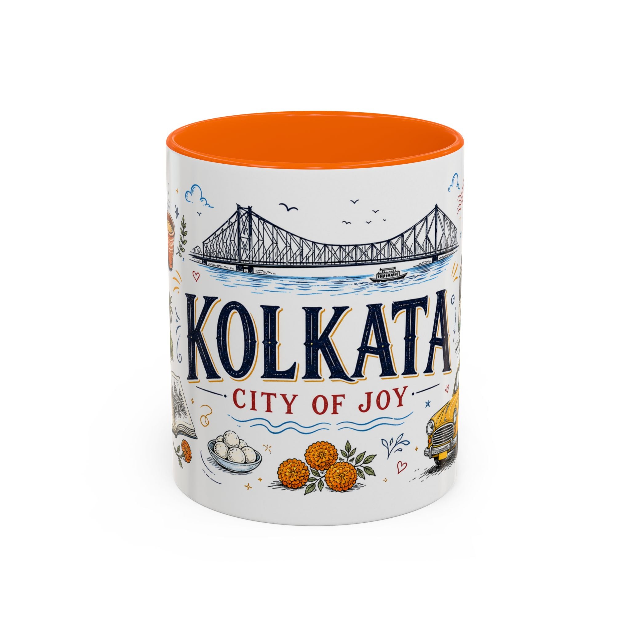 Kolkata Coffee Mug | India Souvenir Travel Gift | Accent Color Ceramic 11oz 15oz