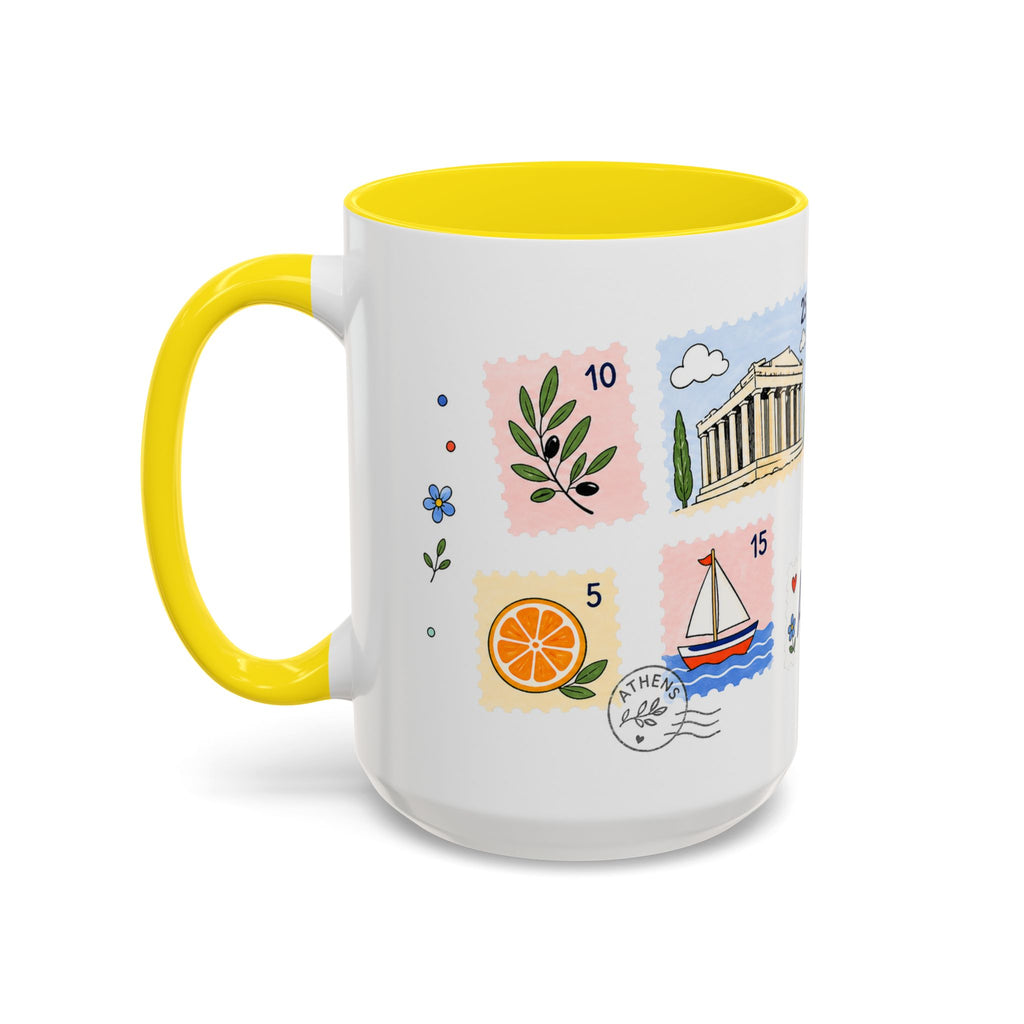 Athens Coffee Mug | Postage Stamp Collage Mug | Travel Souvenir Accent Cup 11oz 15oz