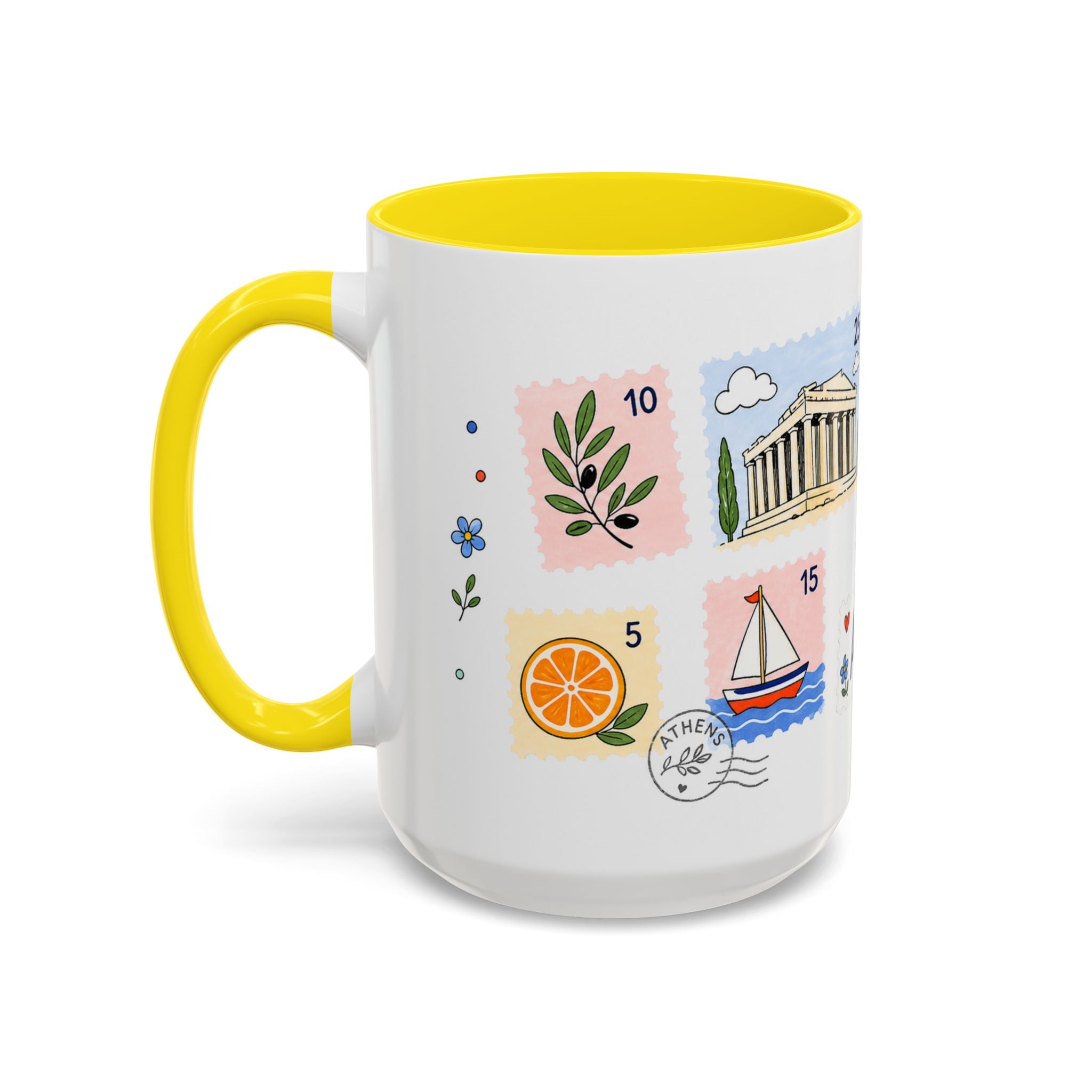 Athens Coffee Mug | Postage Stamp Collage Mug | Travel Souvenir Accent Cup 11oz 15oz