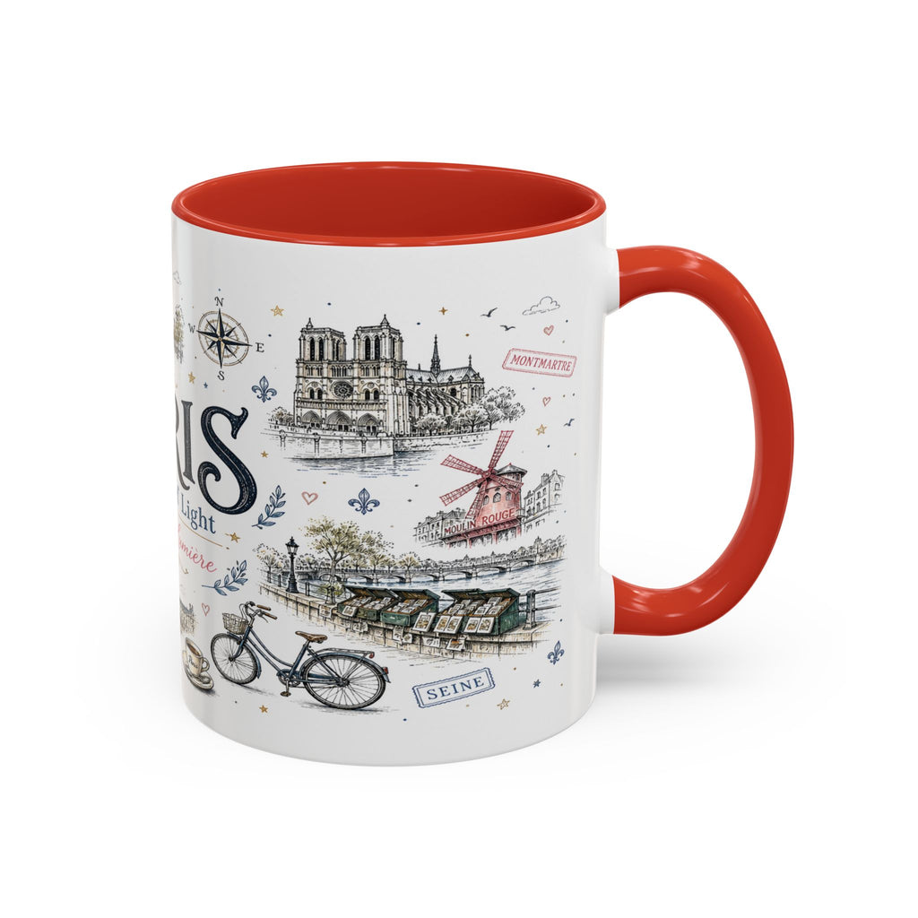 Paris Coffee Mug | France Souvenir Travel Gift | Accent Color Ceramic 11oz 15oz