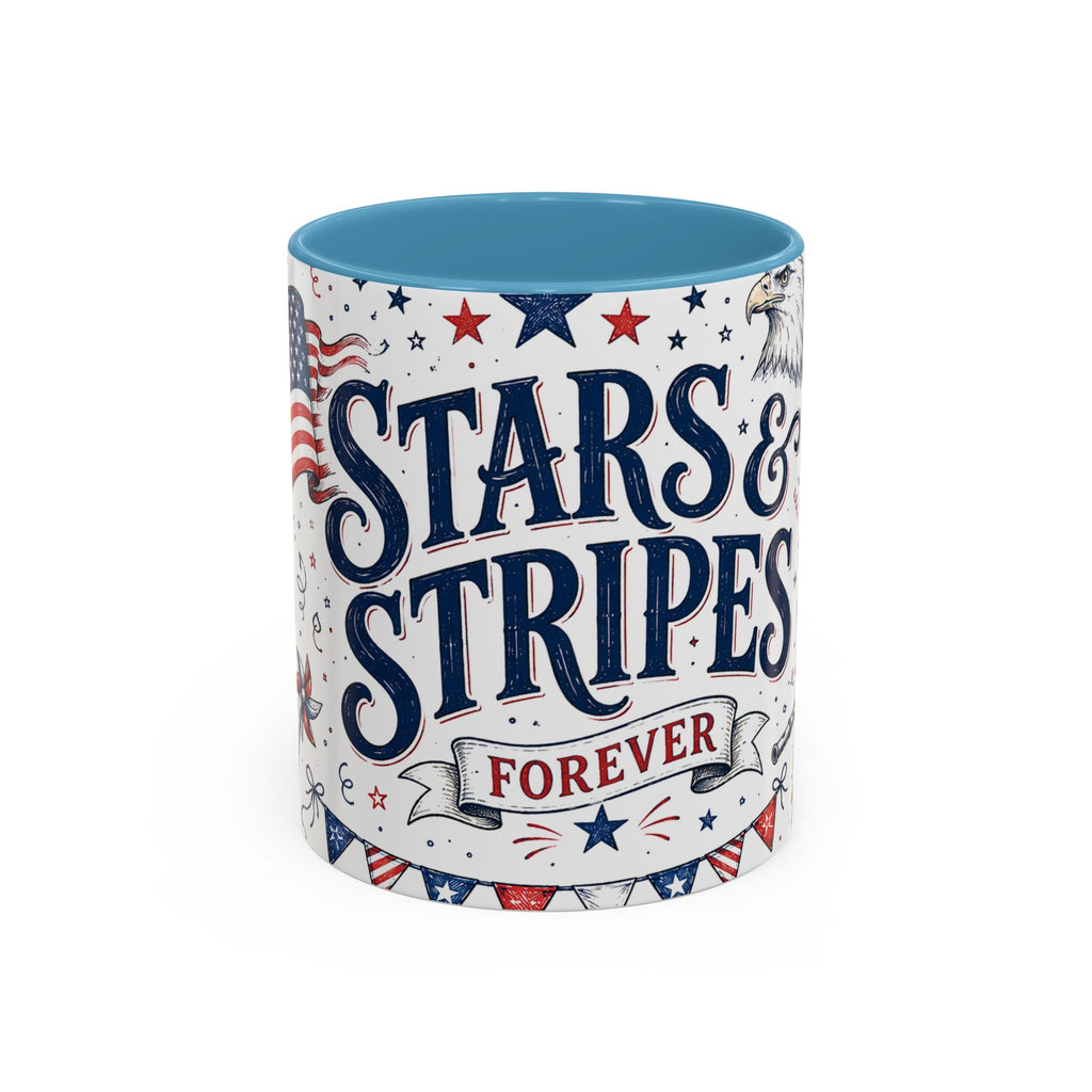 Stars and Stripes Forever Coffee Mug | Patriotic 4th of July Gift | Accent Color Ceramic 11oz 15oz