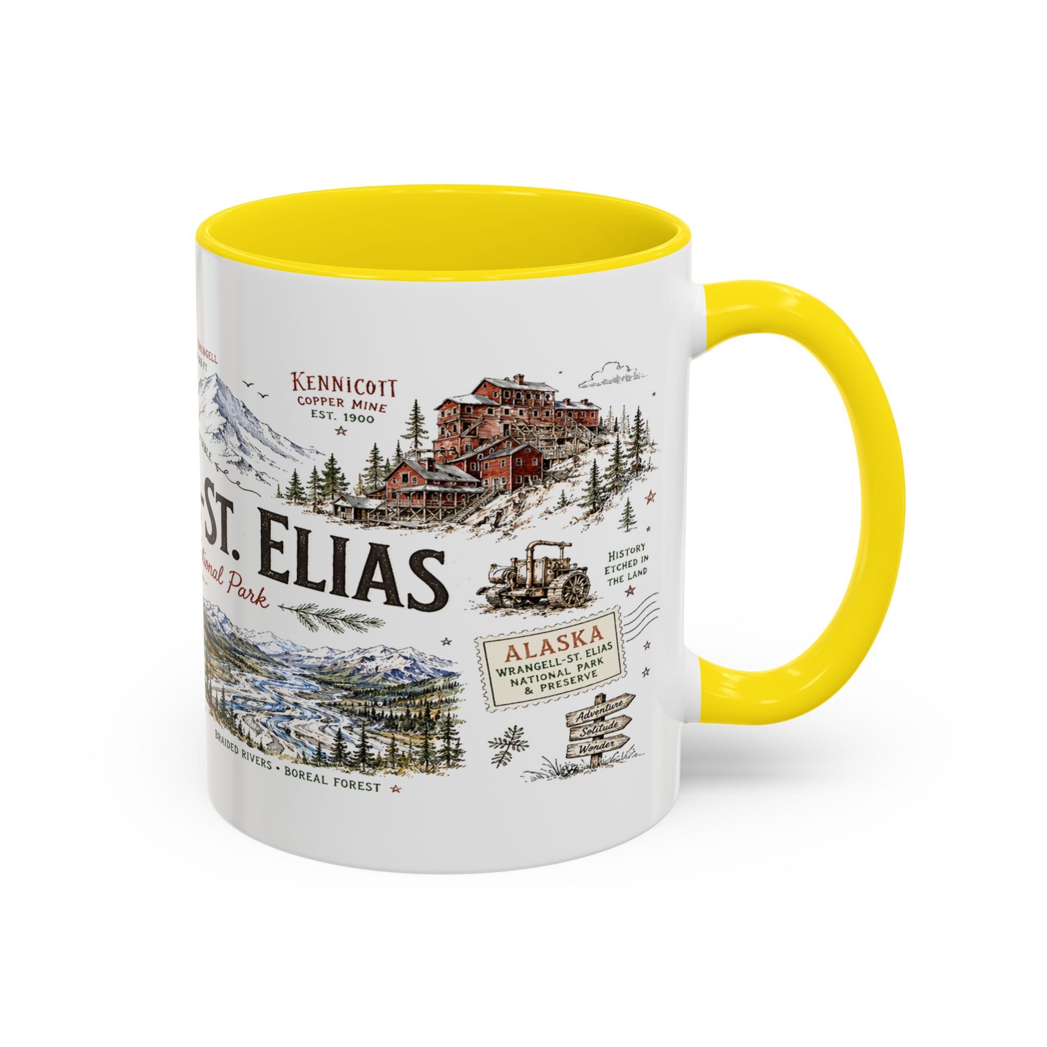 Wrangell-St. Elias National Park Coffee Mug | Alaska Wilderness Climbing Gift | Accent Color Ceramic 11oz 15oz