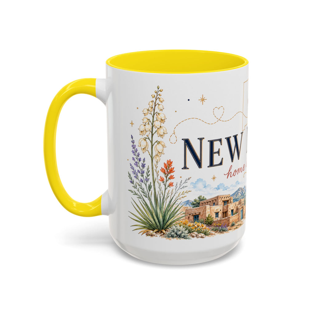 New Mexico State Map Mug | Desert Scenery, Yucca Flower Accent Coffee Cup