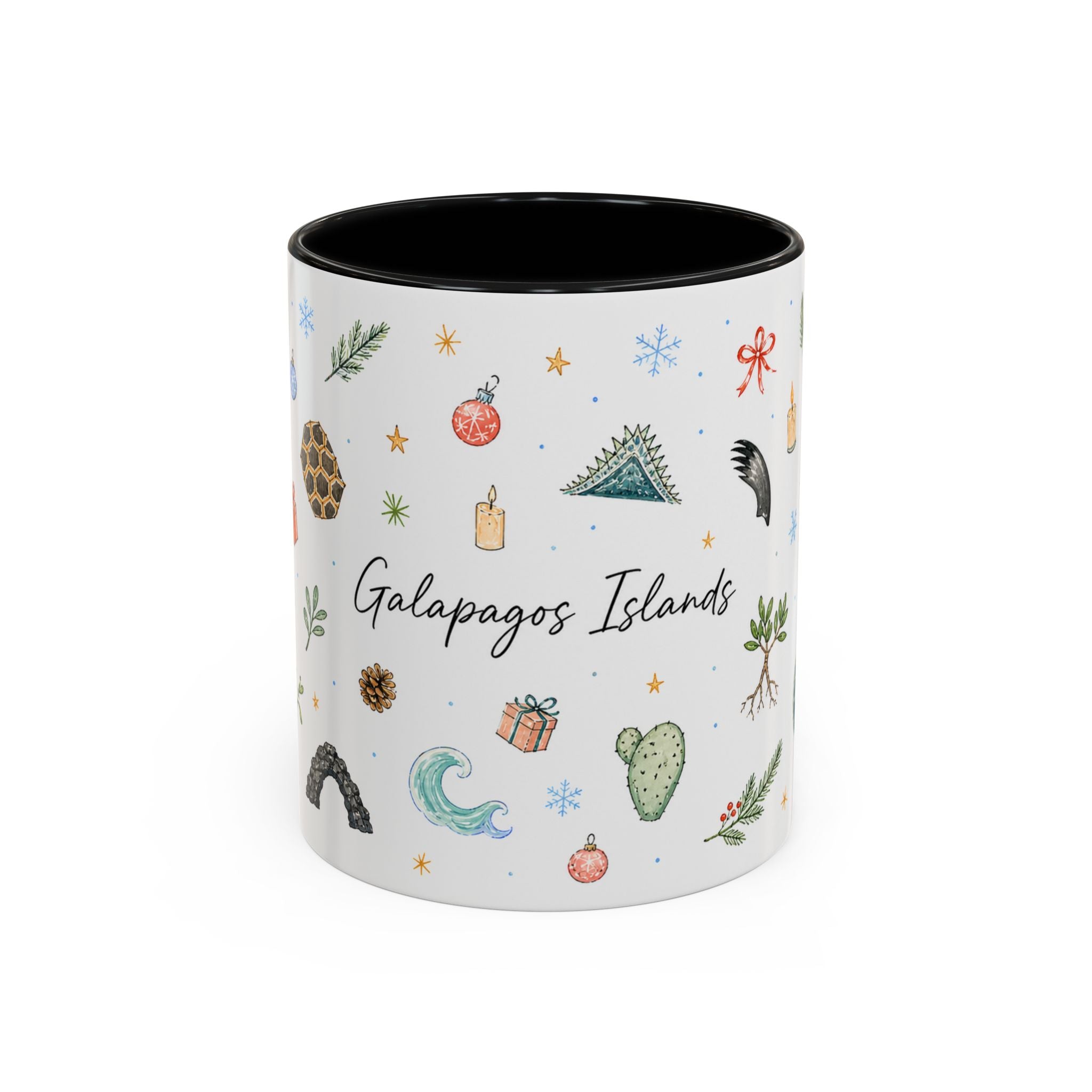 Galapagos Islands Christmas Mug | Watercolor Travel Souvenir | Holiday Gift | Accent Ceramic Coffee Cup 11oz 15oz