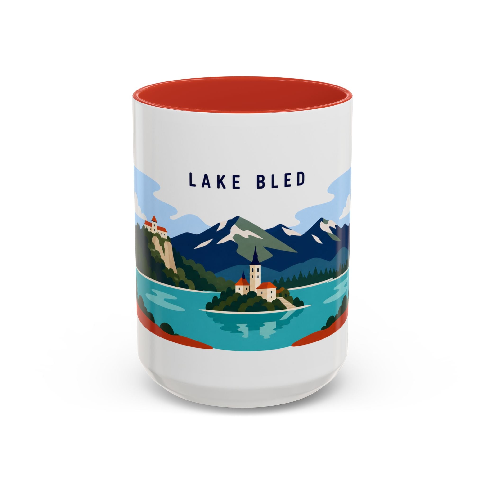 Lake Bled Coffee Mug | Travel Destination Souvenir Gift | Accent Color Ceramic 11oz 15oz