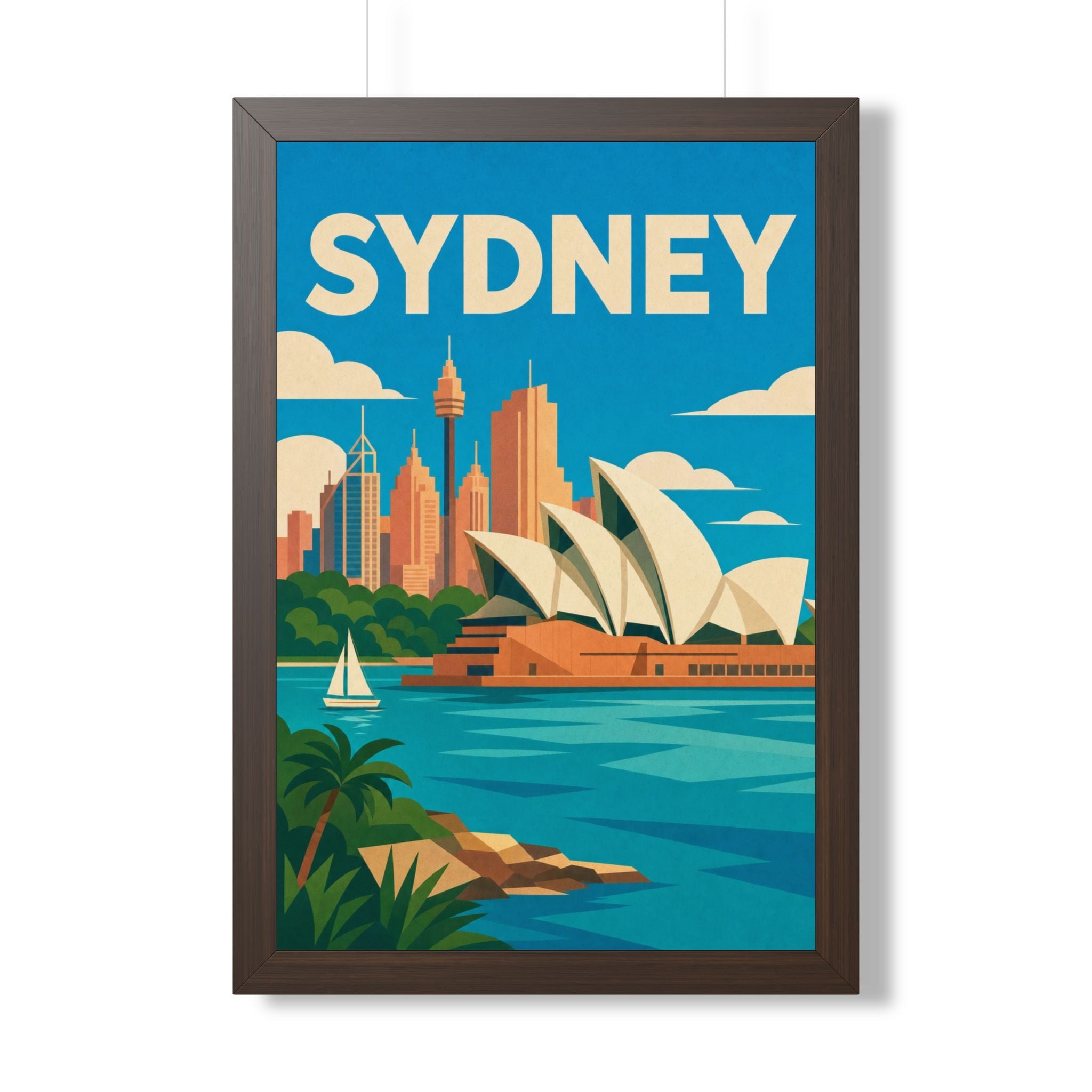Sydney Opera House Australia Framed Poster | Vintage Travel Wall Art | Black Walnut White Frame | 16x24 20x30