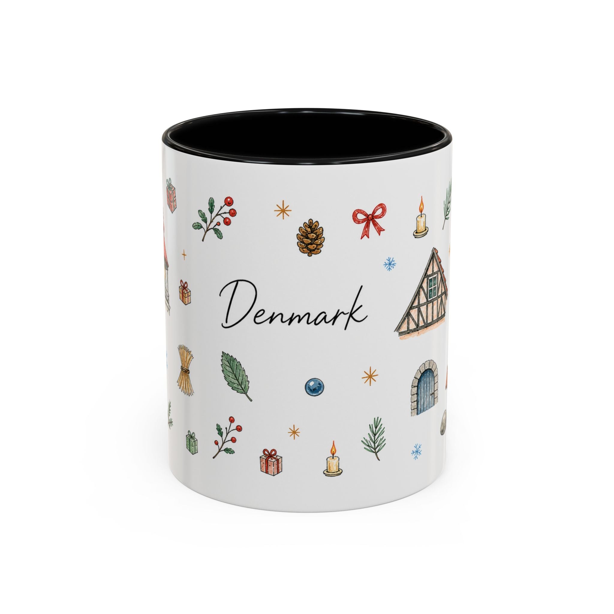 Denmark Christmas Mug | Watercolor Travel Souvenir | Holiday Gift | Accent Ceramic Coffee Cup 11oz 15oz
