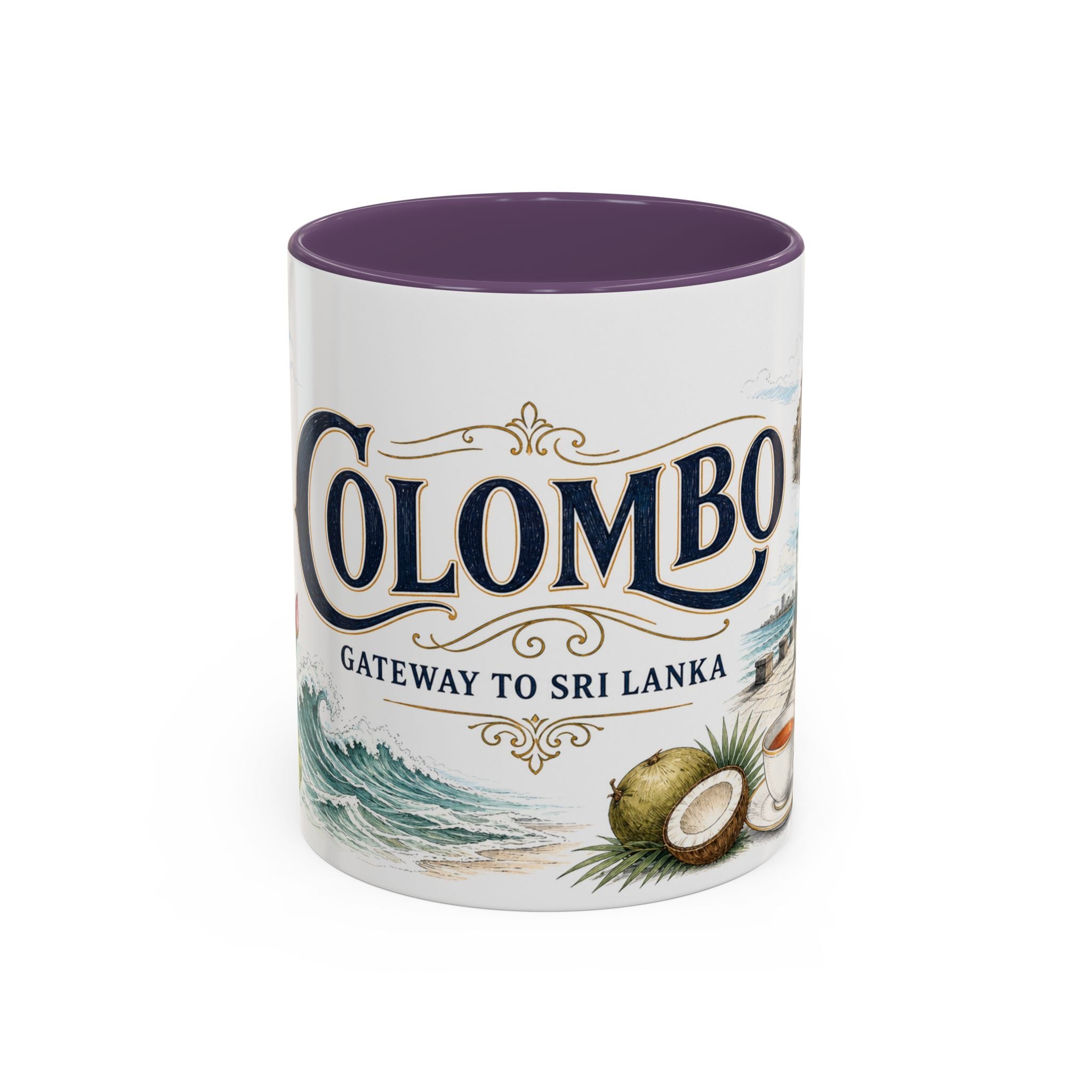 Colombo Coffee Mug | Sri Lanka Travel Souvenir | Vintage Illustrated City Gift | 11 oz 15 oz Accent Mug