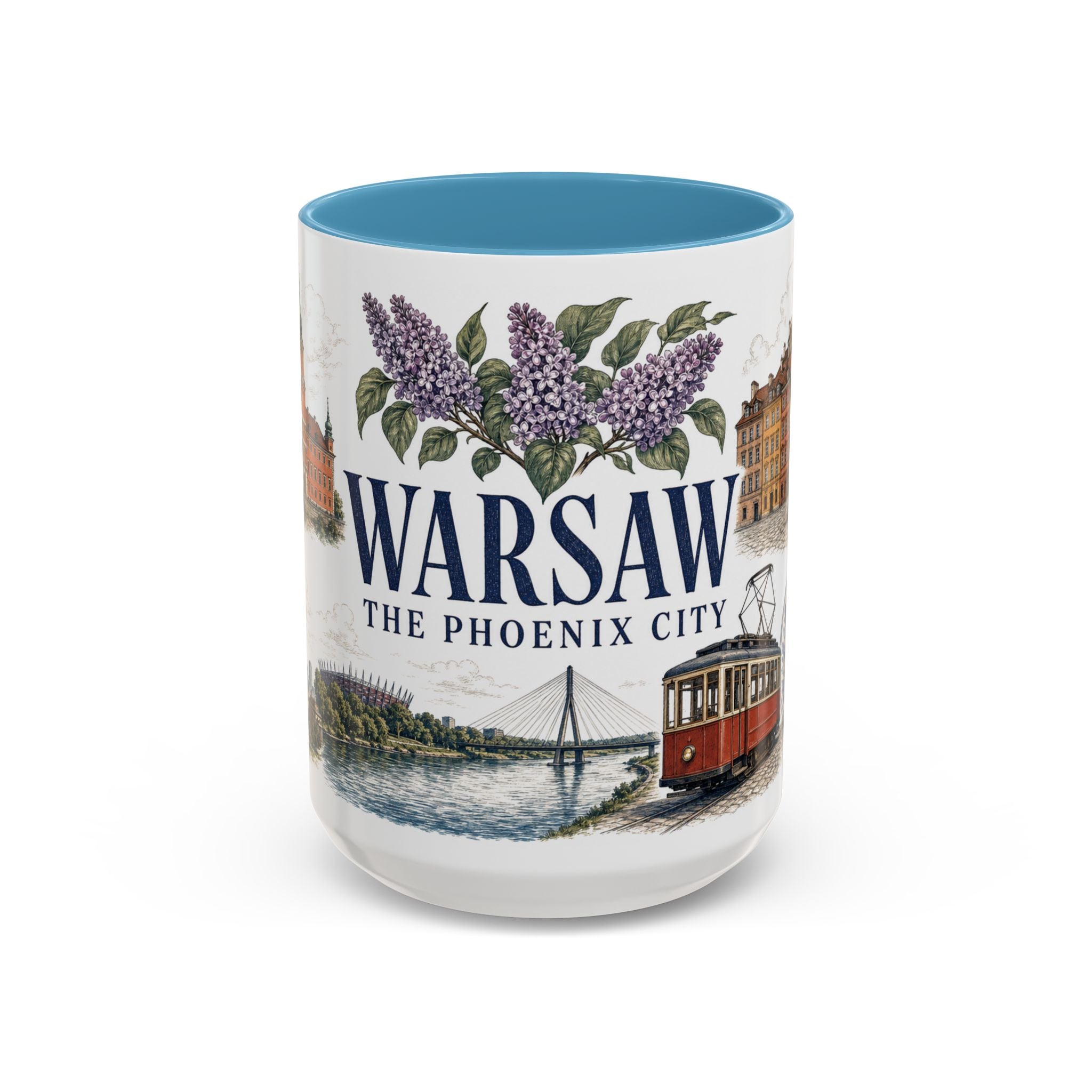 Warsaw Coffee Mug | Poland Travel Souvenir | Vintage Illustrated City Gift | 11 oz 15 oz Accent Mug