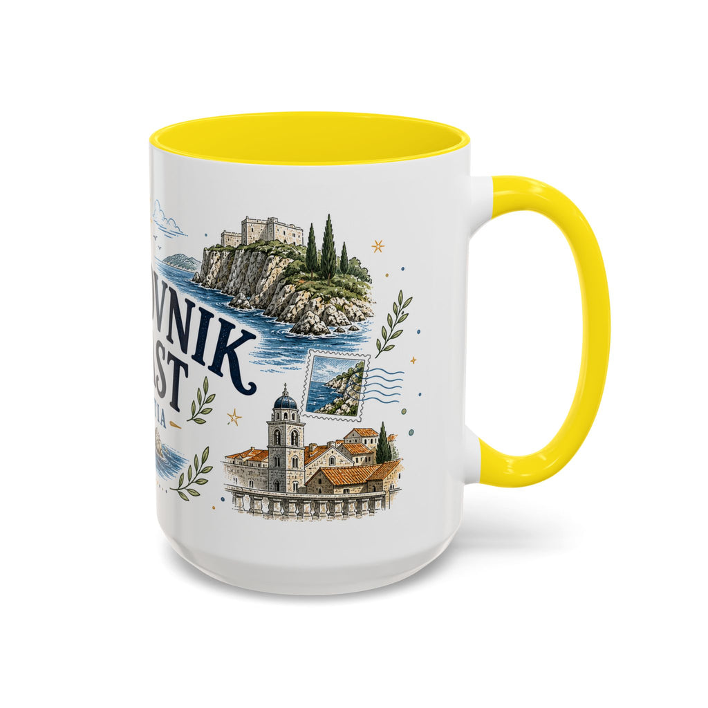Dubrovnik Coast Coffee Mug | Travel Destination Souvenir Gift | Accent Color Ceramic 11oz 15oz