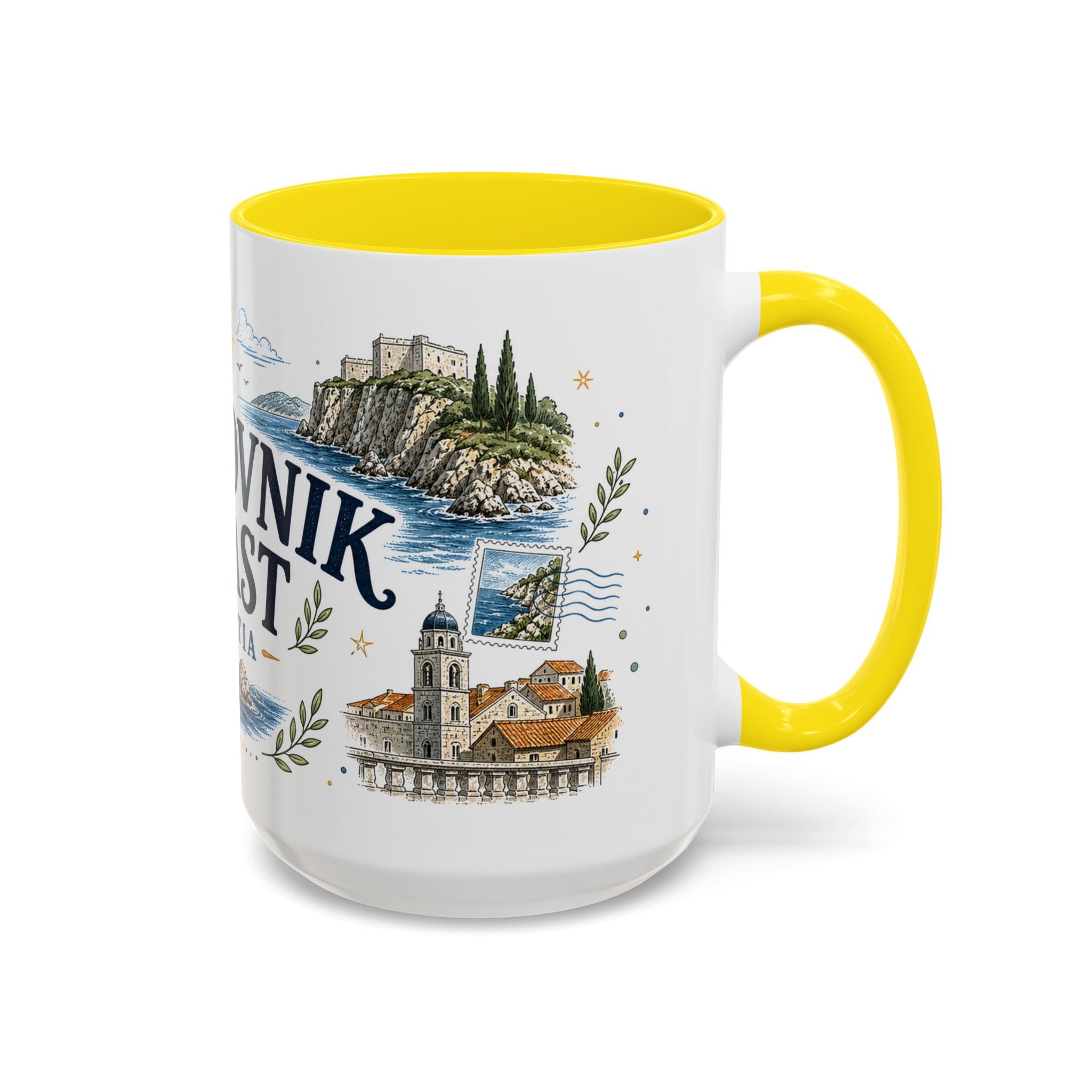 Dubrovnik Coast Coffee Mug | Travel Destination Souvenir Gift | Accent Color Ceramic 11oz 15oz