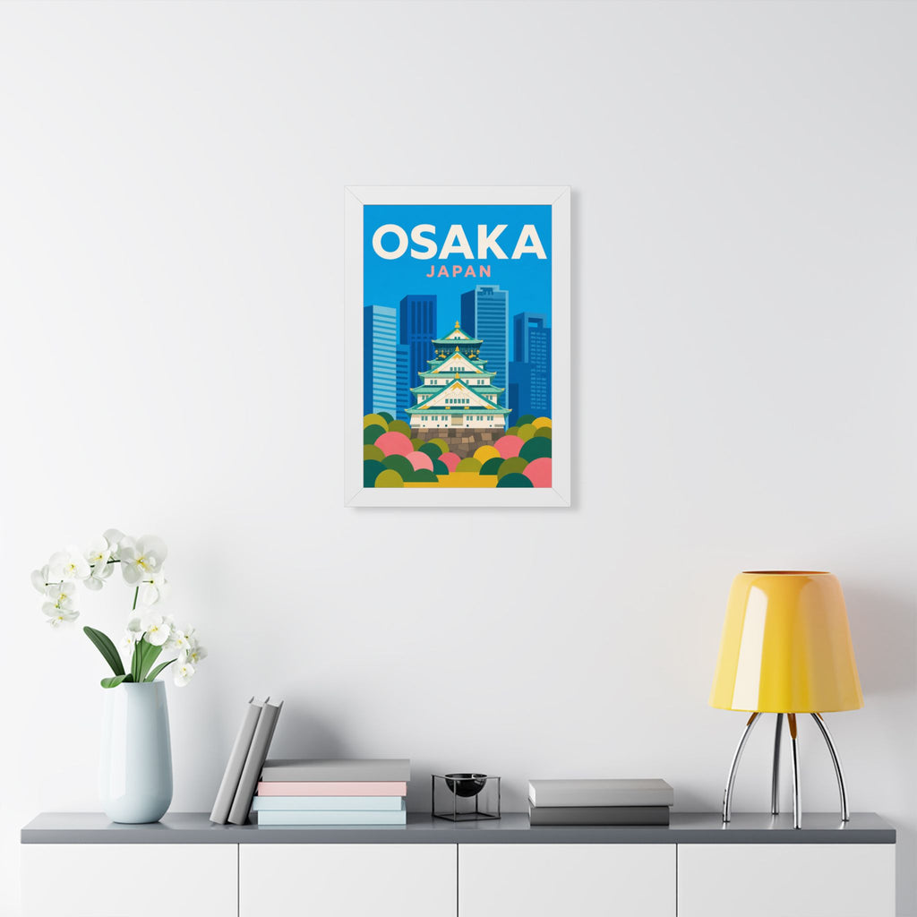 Osaka Japan Framed Poster | Vintage Travel Wall Art | Black Walnut White Frame | 16x24 20x30