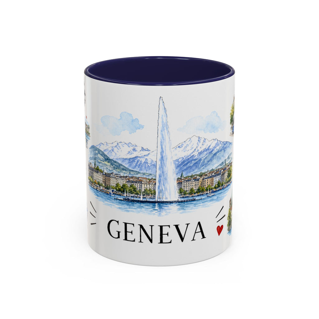 Geneva Illustrated Travel Mug | City Souvenir Accent Coffee Mug | 11oz 15oz Ceramic Cup