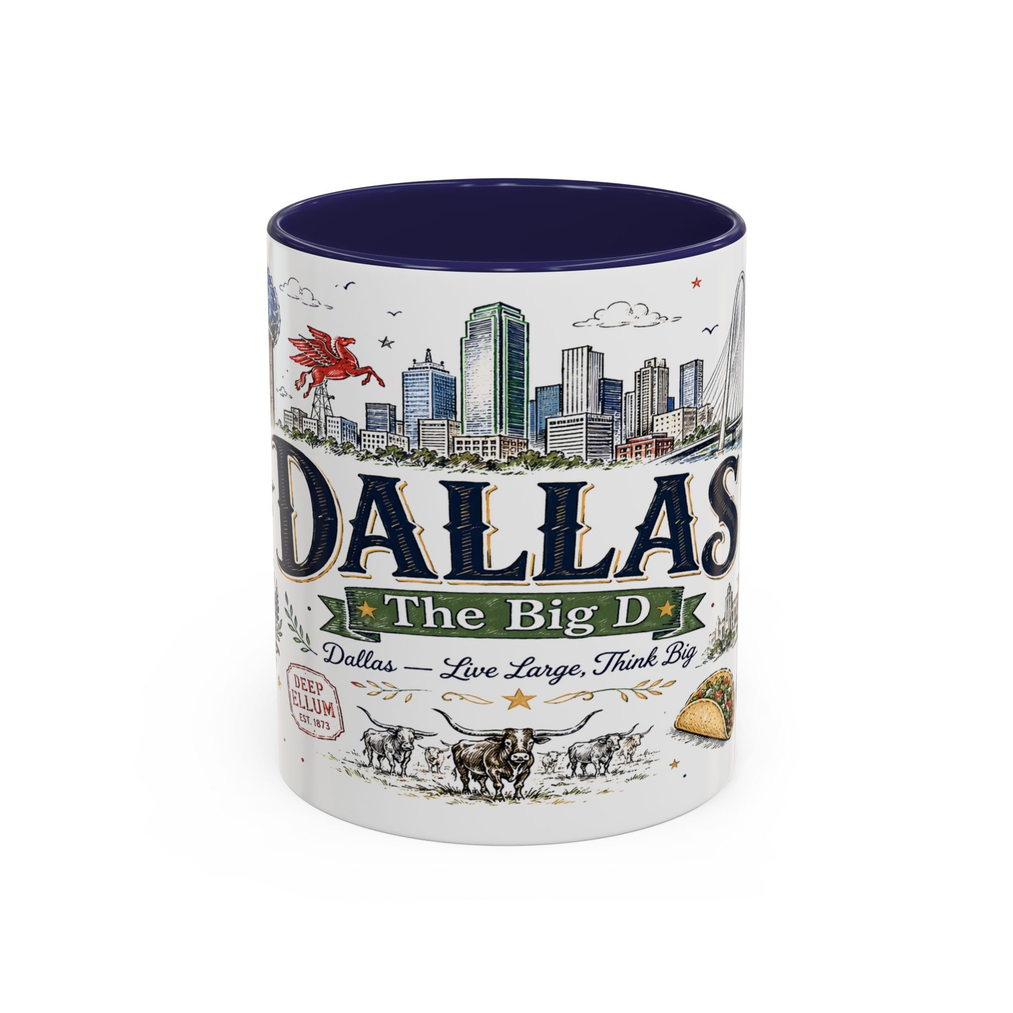Dallas Coffee Mug | Texas Souvenir City Gift | Accent Color Ceramic 11oz 15oz