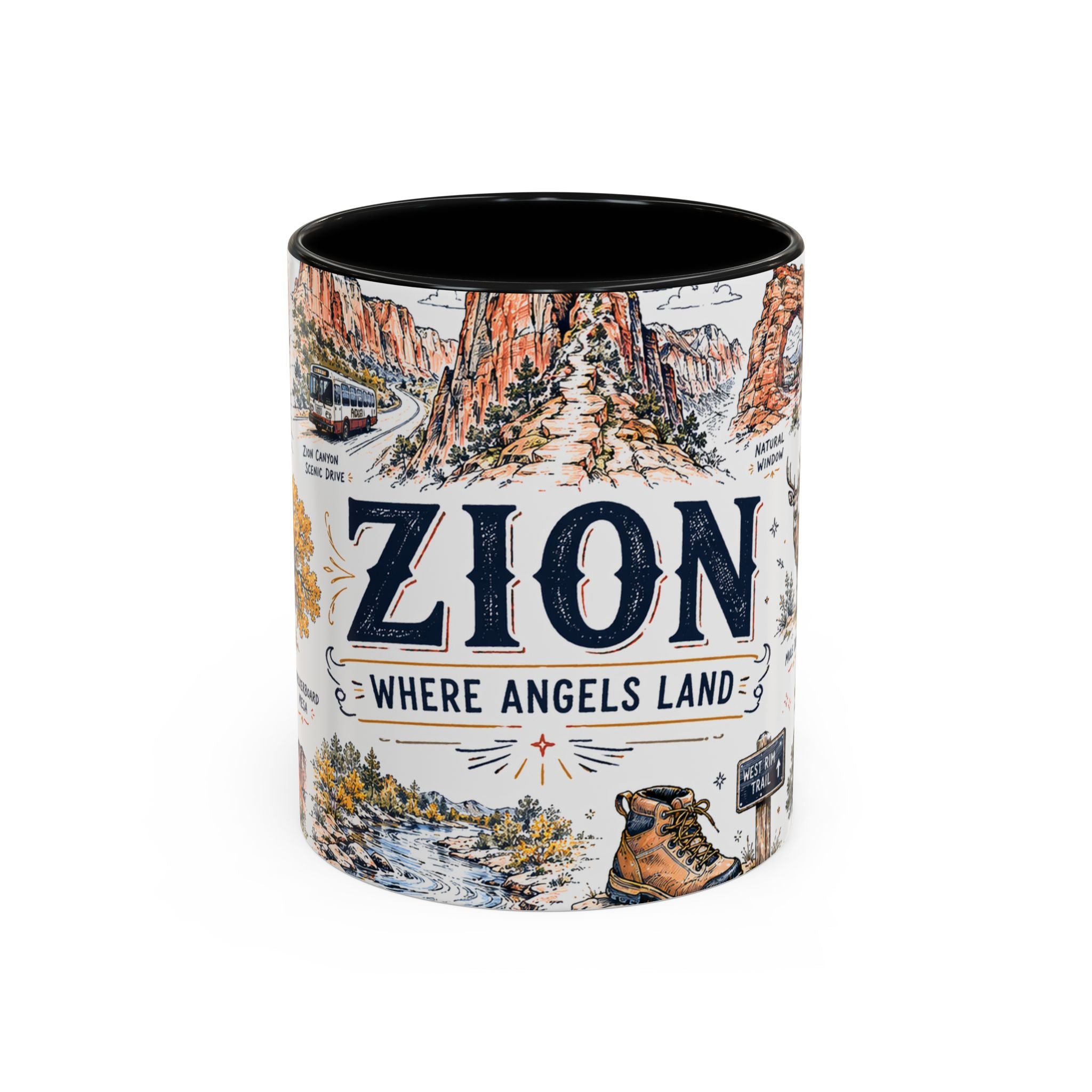Zion National Park Coffee Mug | Hiking Camping Nature Gift | Accent Color Ceramic 11oz 15oz