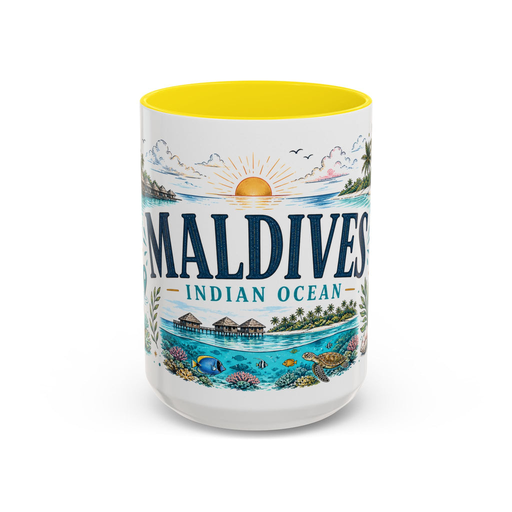 Maldives Coffee Mug | Travel Destination Souvenir Gift | Accent Color Ceramic 11oz 15oz