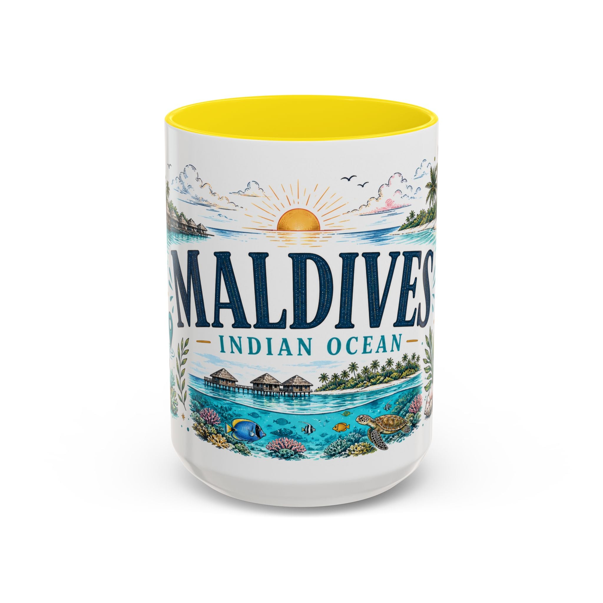 Maldives Coffee Mug | Travel Destination Souvenir Gift | Accent Color Ceramic 11oz 15oz