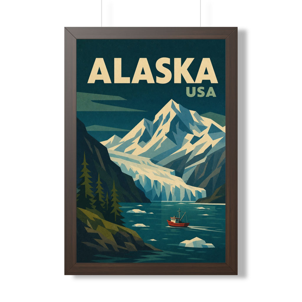Alaska Mountains United States Framed Poster | Vintage Travel Wall Art | Black Walnut White Frame | 16x24 20x30
