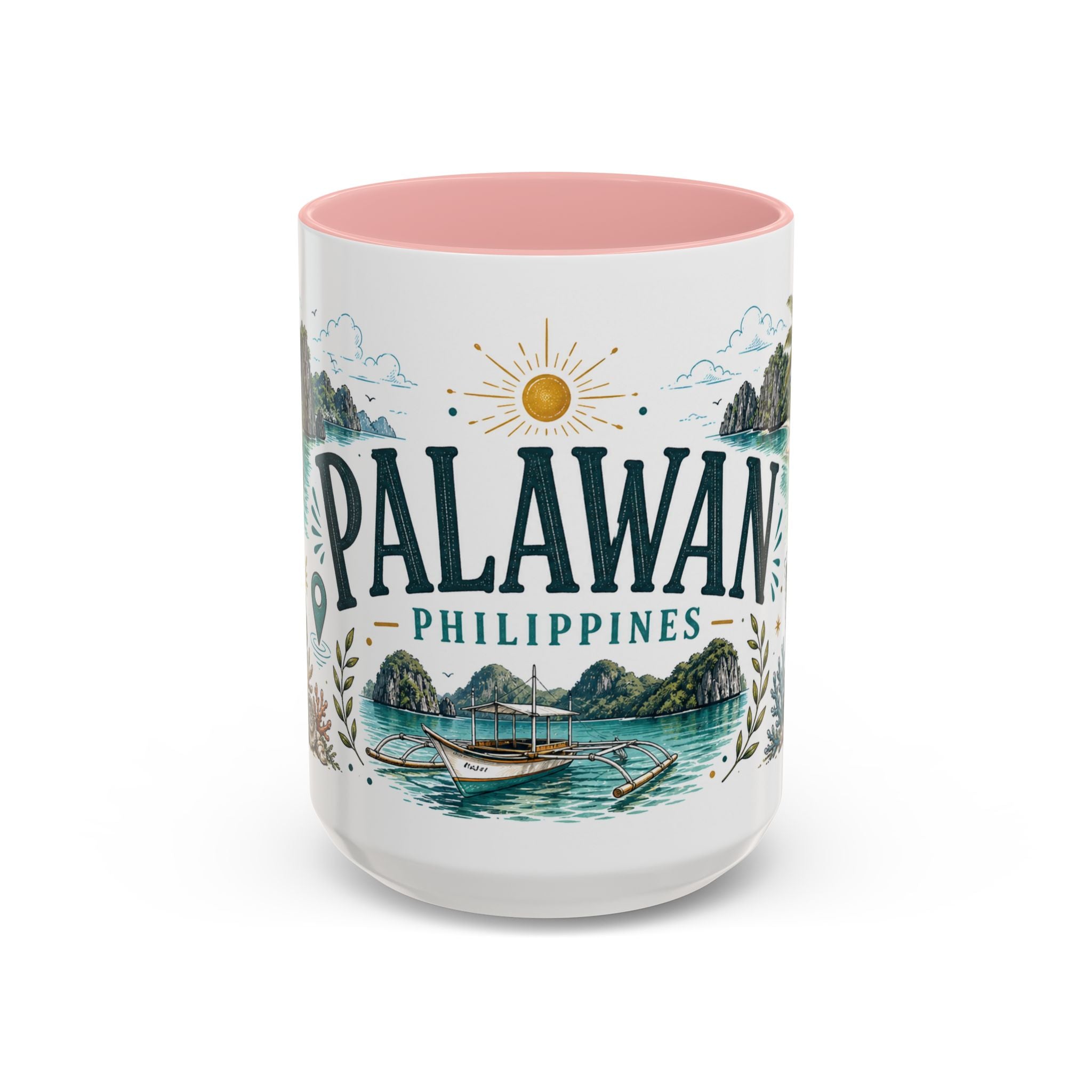 Palawan Coffee Mug | Travel Destination Souvenir Gift | Accent Color Ceramic 11oz 15oz