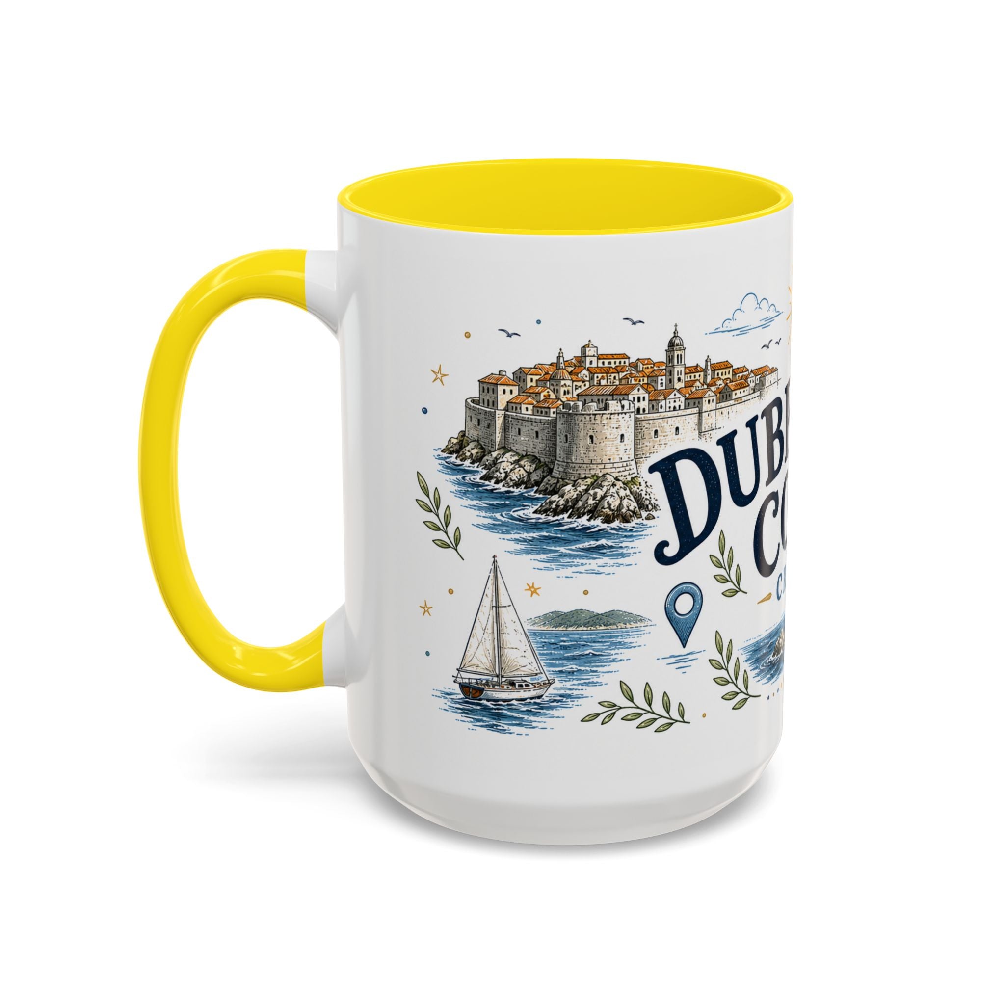 Dubrovnik Coast Coffee Mug | Travel Destination Souvenir Gift | Accent Color Ceramic 11oz 15oz