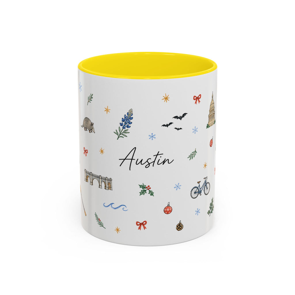Austin Christmas Mug | Watercolor Travel Souvenir | Holiday Gift | Accent Ceramic Coffee Cup 11oz 15oz