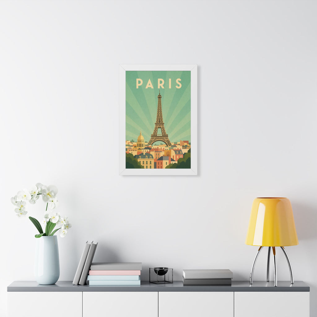 Paris Pastel France Framed Poster | Vintage Travel Wall Art | Black Walnut White Frame | 16x24 20x30