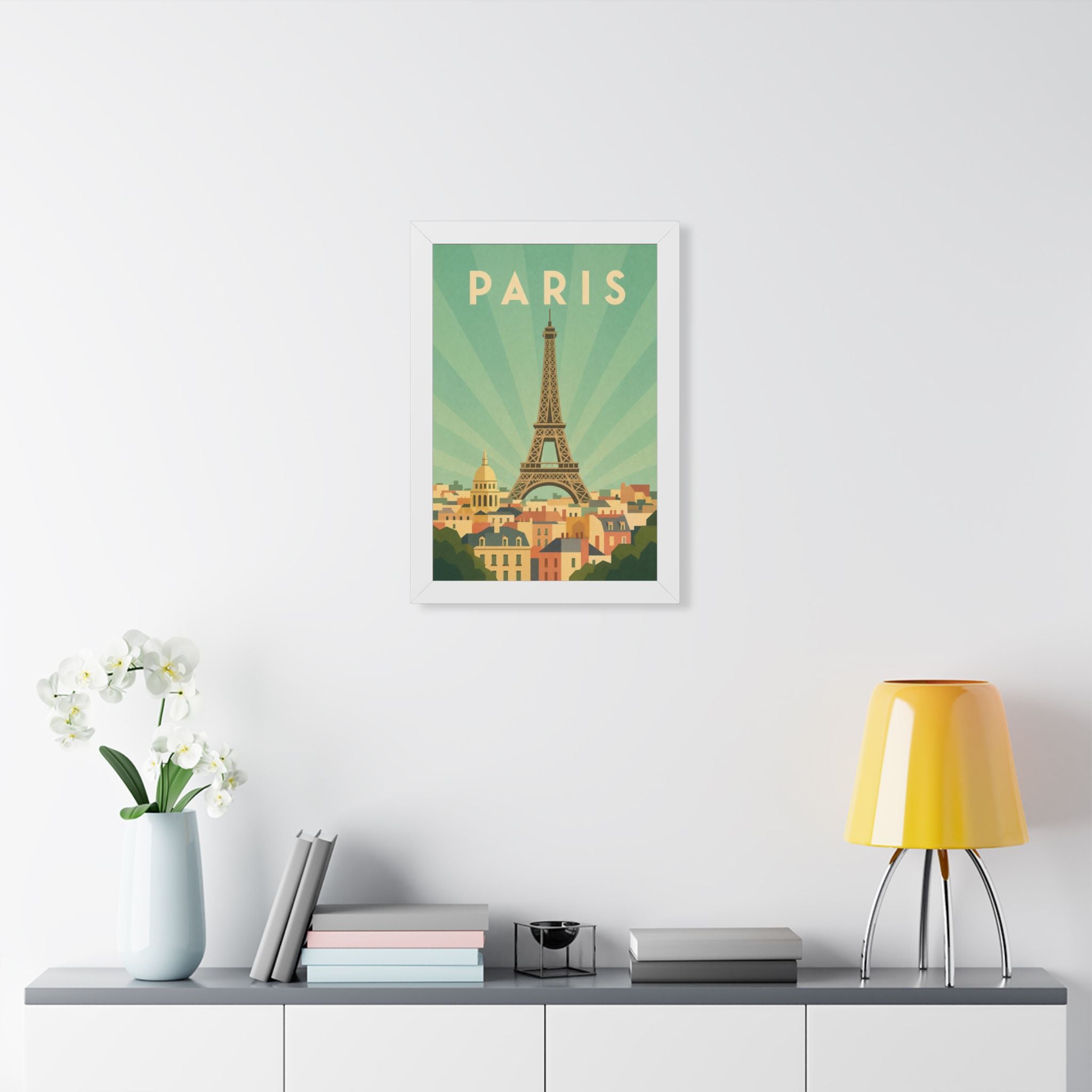 Paris Pastel France Framed Poster | Vintage Travel Wall Art | Black Walnut White Frame | 16x24 20x30