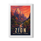 Zion National Park Framed Poster | Vintage Travel Wall Art | Black Walnut White Frame | 16x24 20x30