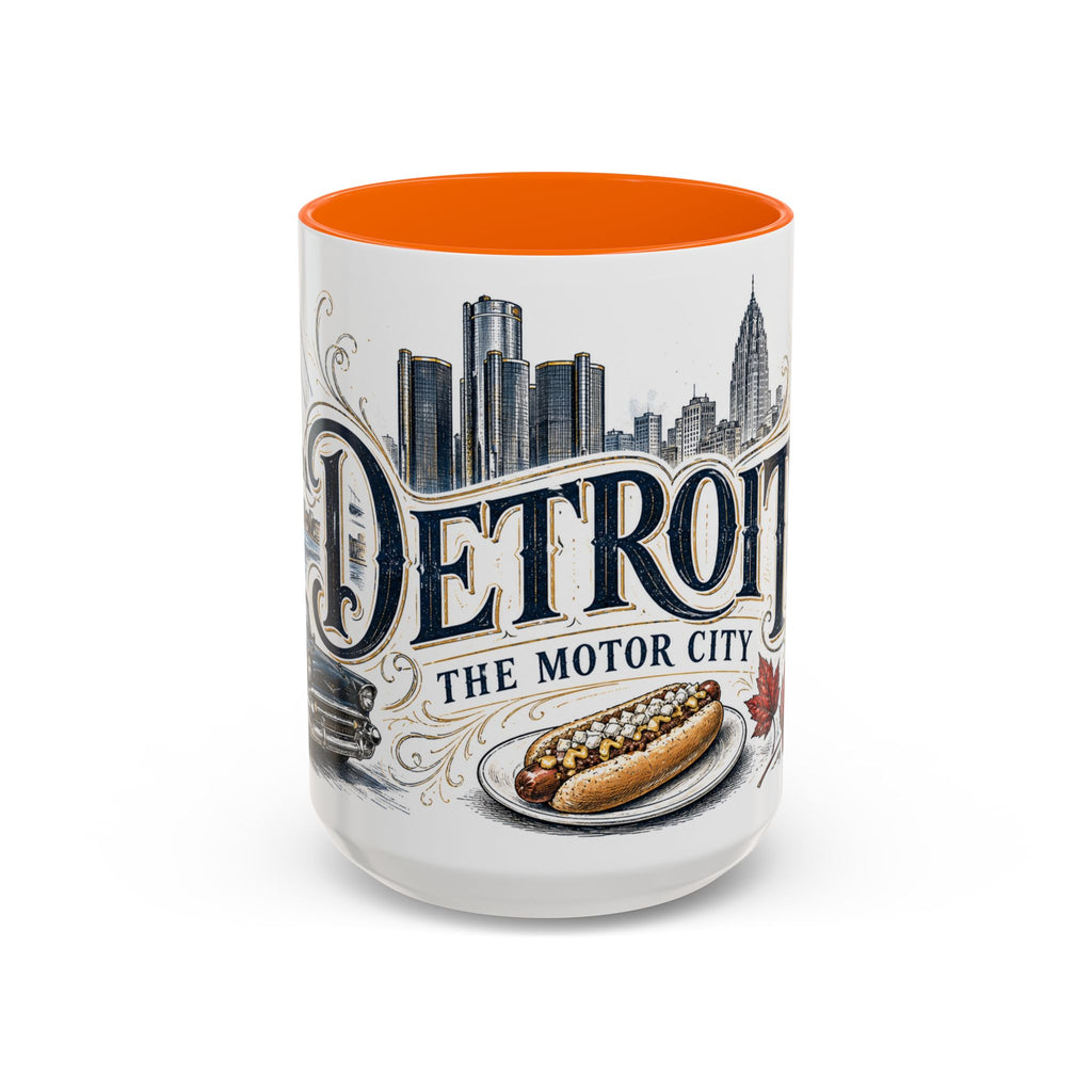 Detroit Coffee Mug | United States Travel Souvenir | Vintage Illustrated City Gift | 11 oz 15 oz Accent Mug
