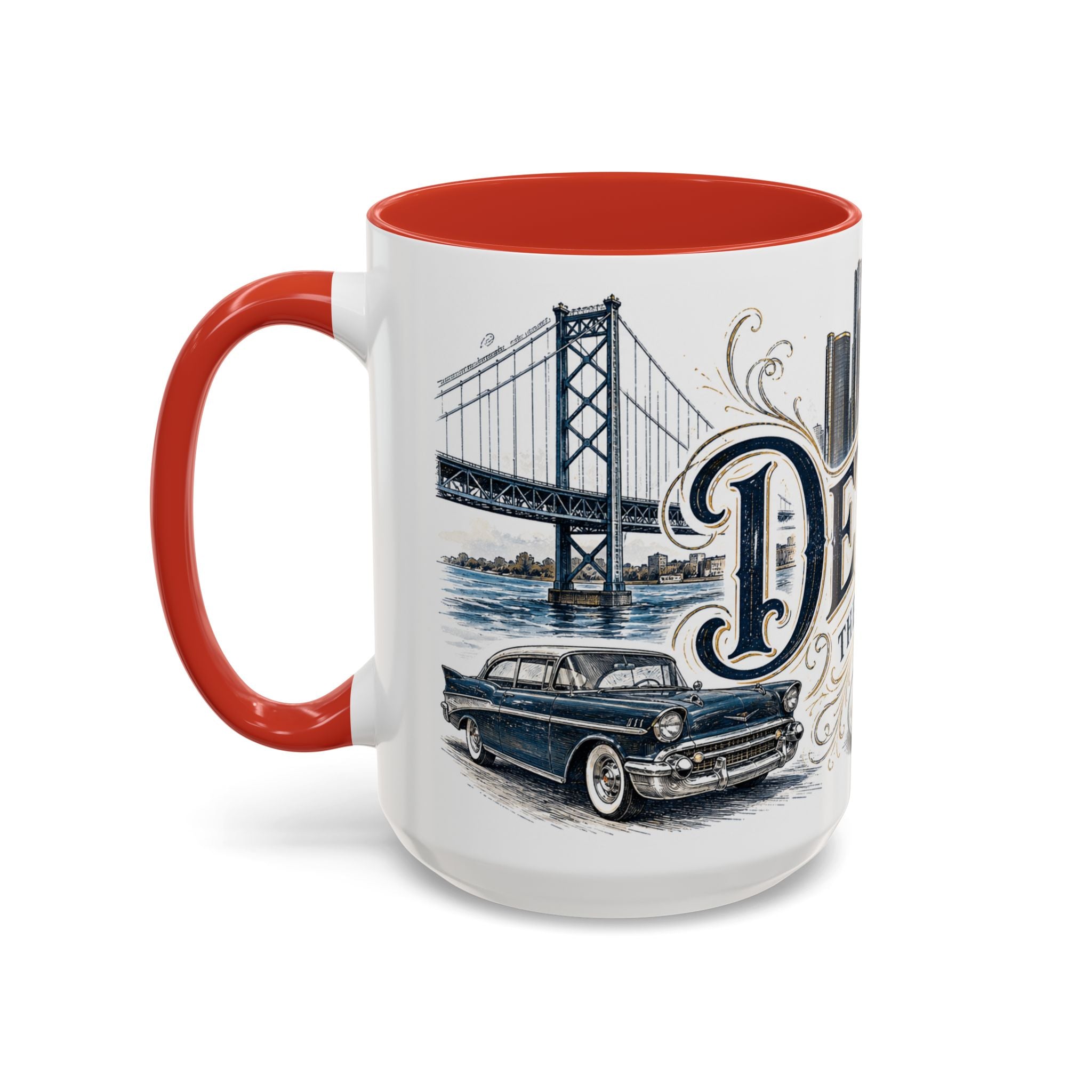 Detroit Coffee Mug | United States Travel Souvenir | Vintage Illustrated City Gift | 11 oz 15 oz Accent Mug