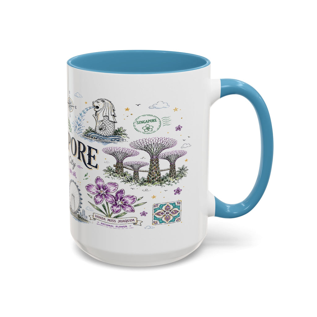 Singapore Coffee Mug | Asia Souvenir Travel Gift | Accent Color Ceramic 11oz 15oz