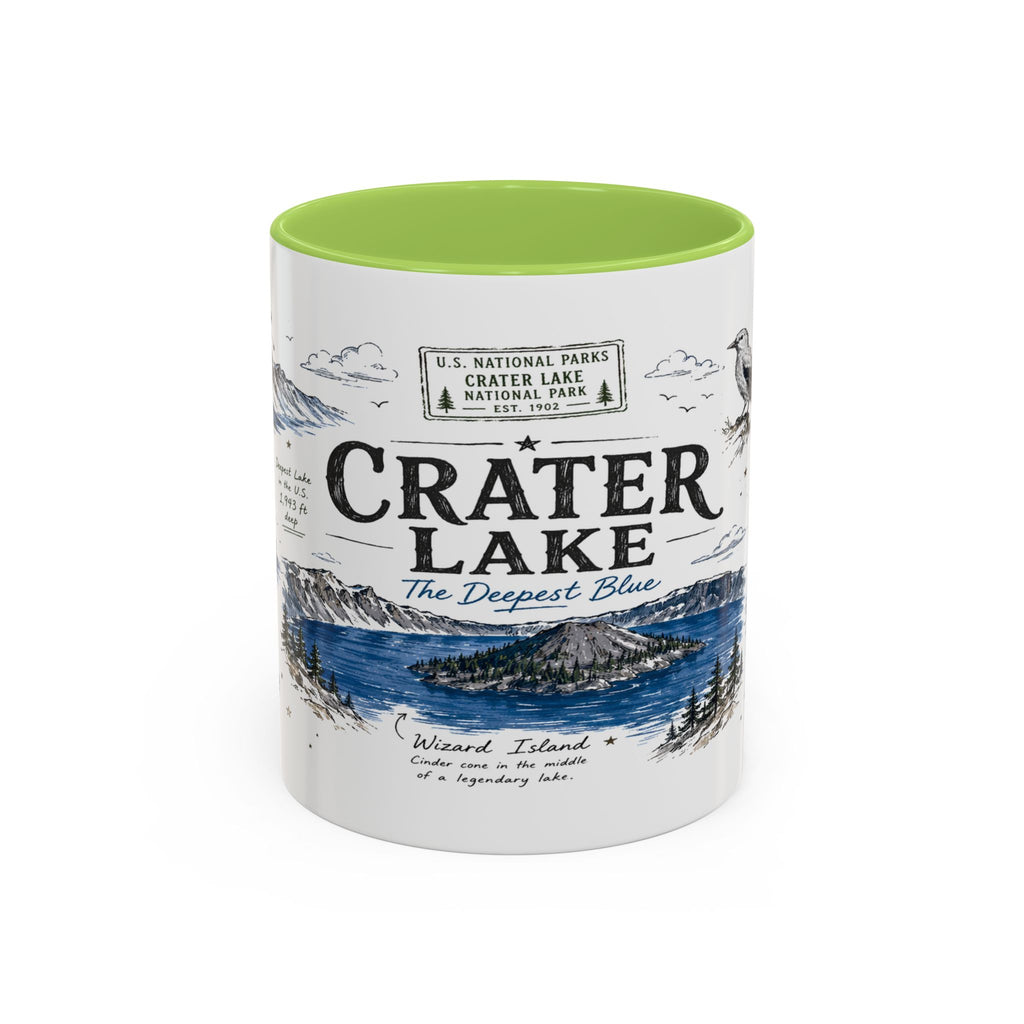 Crater Lake National Park Coffee Mug | Oregon Volcano Blue Lake Hiking Gift | Accent Color Ceramic 11oz 15oz