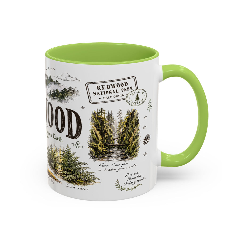Redwood National Park Coffee Mug | California Coastal Forest Hiking Gift | Accent Color Ceramic 11oz 15oz