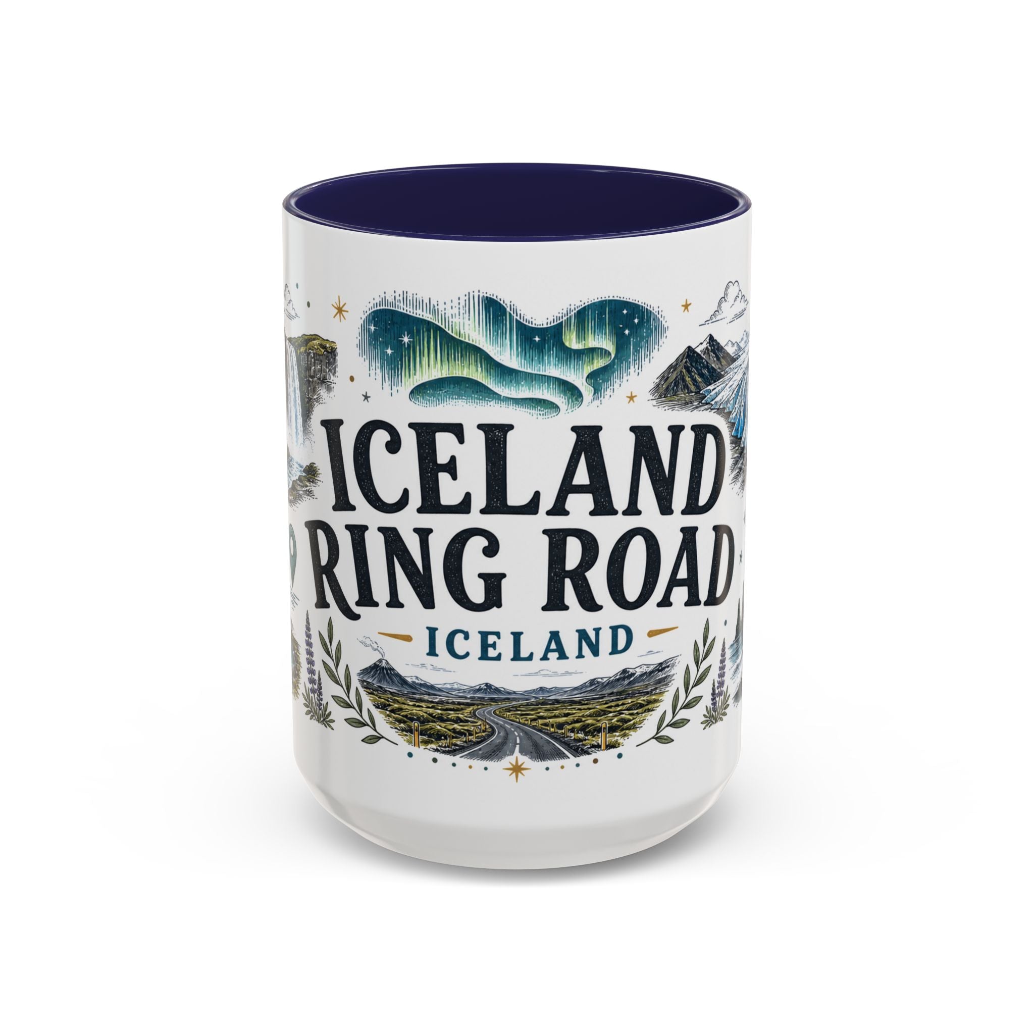 Iceland Ring Road Coffee Mug | Travel Destination Souvenir Gift | Accent Color Ceramic 11oz 15oz
