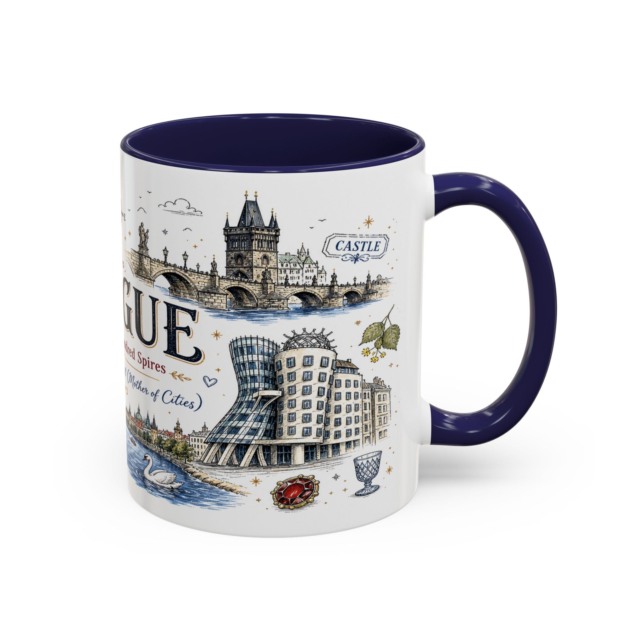 Prague Coffee Mug | Czech Republic Souvenir Travel Gift | Accent Color Ceramic 11oz 15oz