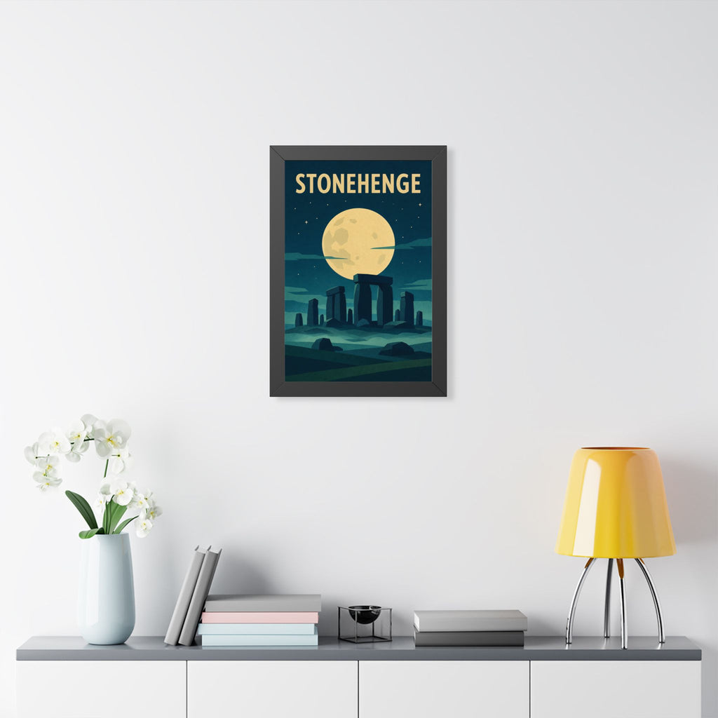 Stonehenge United Kingdom Framed Poster | Vintage Travel Wall Art | Black Walnut White Frame | 16x24 20x30