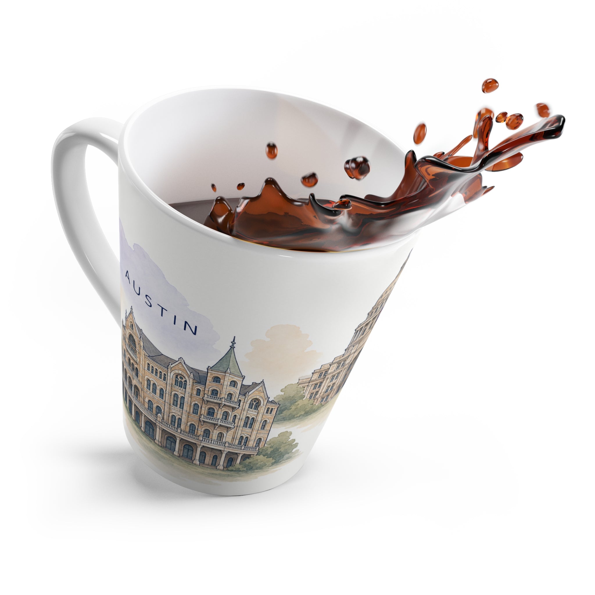 Austin Latte Mug | Watercolor City Travel Mug | 12 oz Ceramic Souvenir Gift