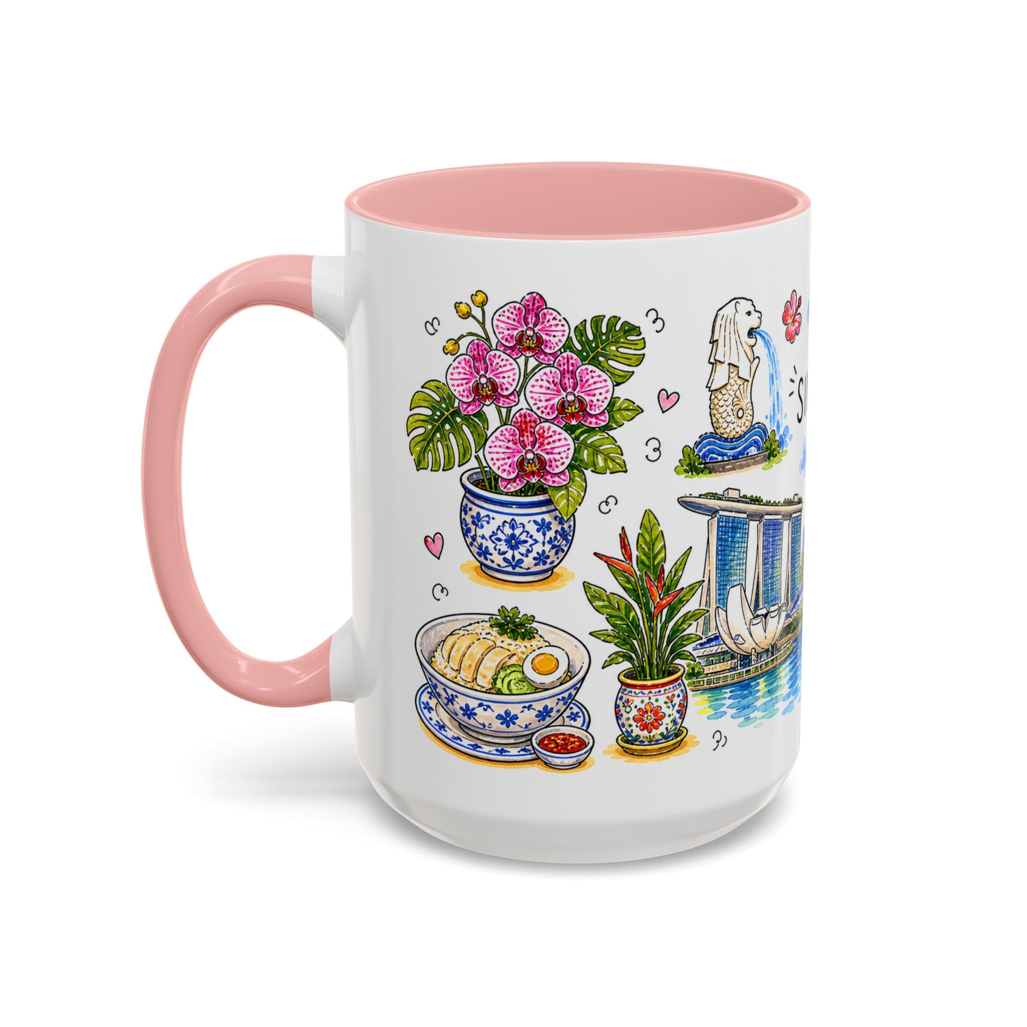 Singapore Illustrated Travel Mug | City Souvenir Accent Coffee Mug | 11oz 15oz Ceramic Cup